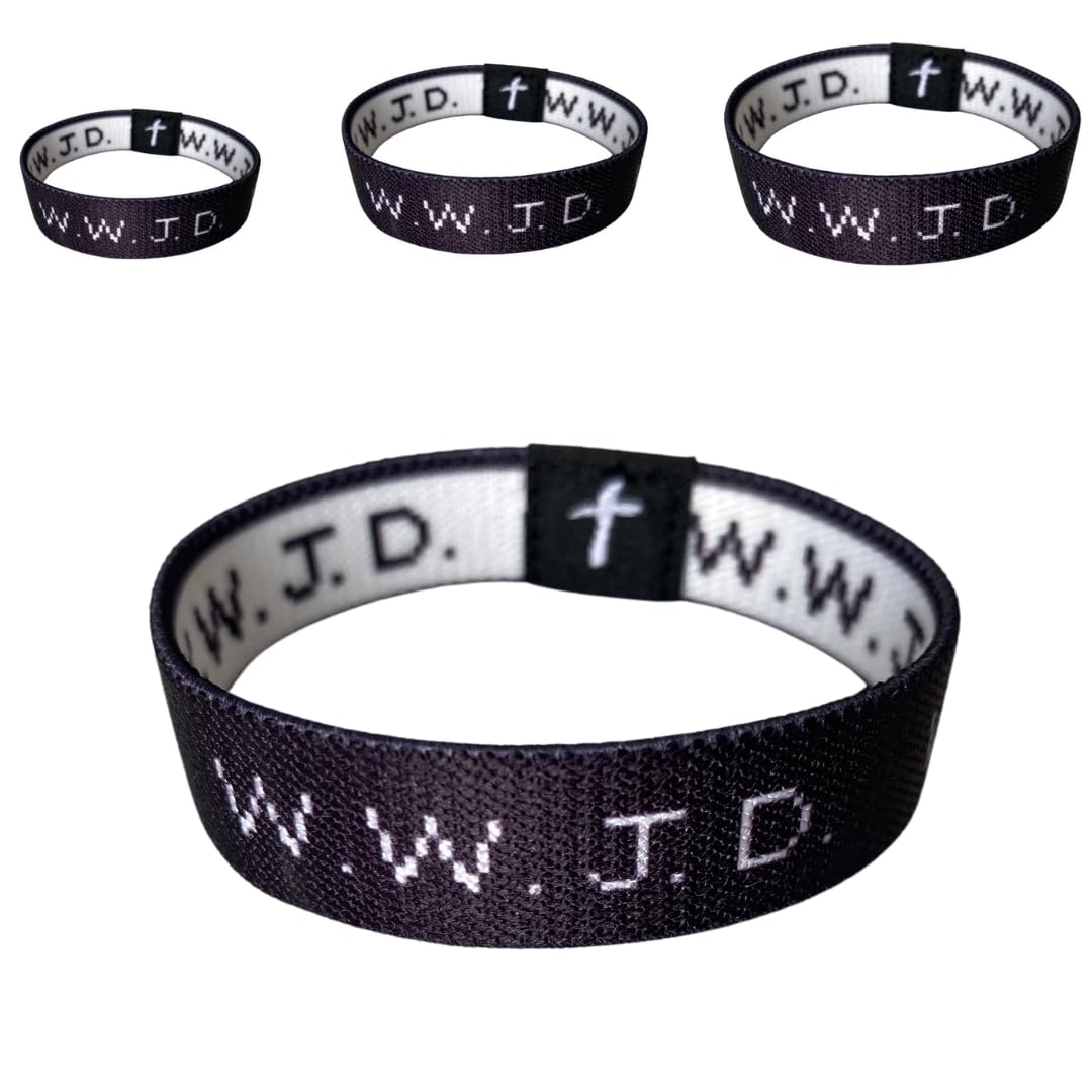 WWJD Bracelets - Stretchable Elastic Wristbands for Men & Women - Religious Christian Jewelry for Daily Wear, Church, Prayer & Inspirational Gifts