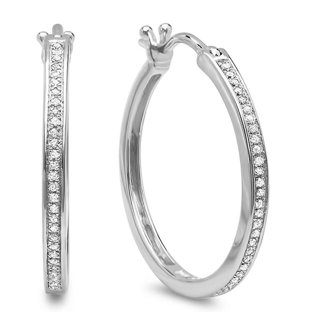 Dazzlingrock Collection 0.20 Carat (ctw) Round White Diamond Hinged Post Hoop Earrings for Women in 925 Sterling Silver - Elegant Jewelry for Parties, Weddings & Everyday Wear