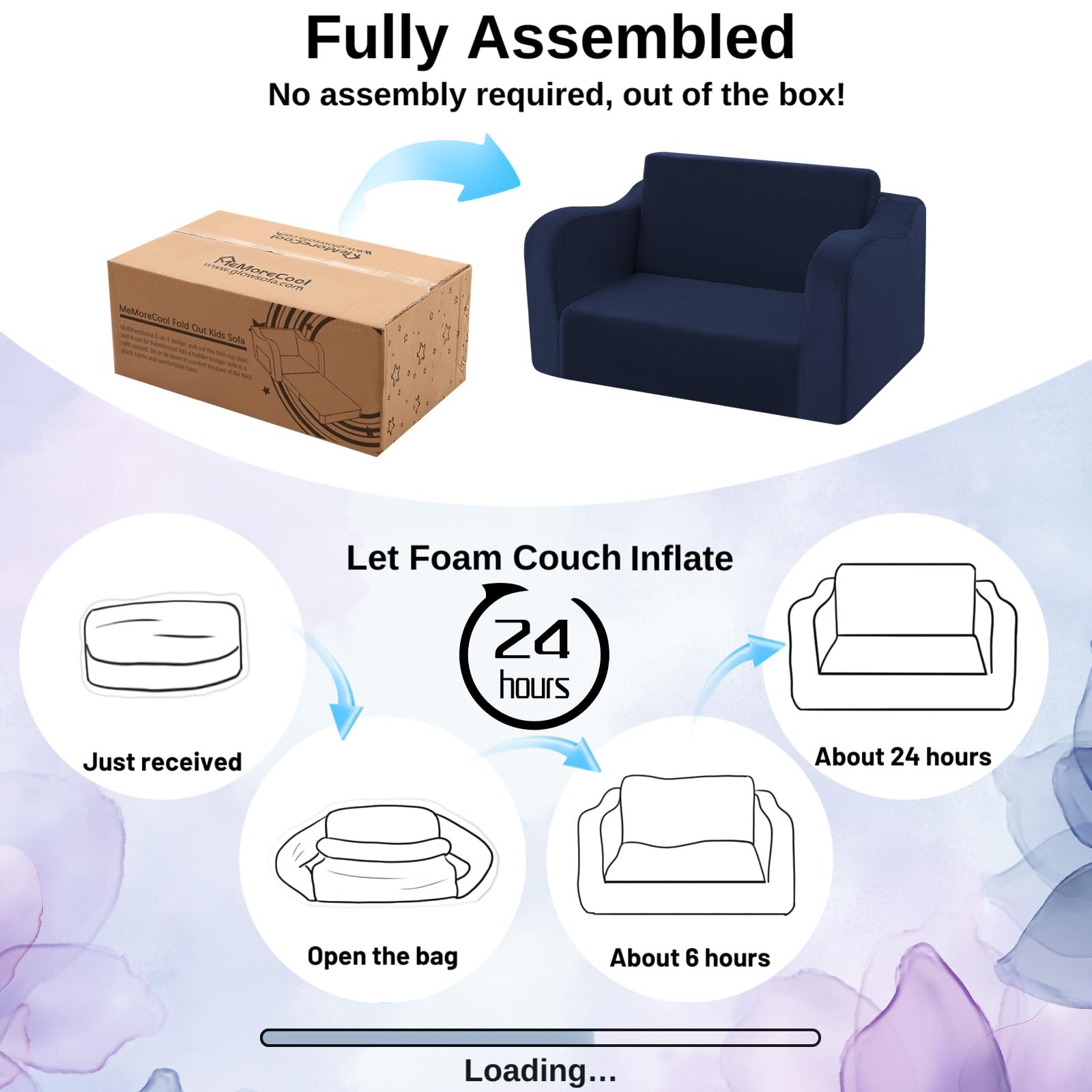 MeMoreCool Fold Out Kids Couch - Convertible Toddler Chair to Sofa Bed, Navy Blue Baby Lounge Chair for Boys & Girls Ages 1-4 | Playroom, Nursery & Travel Friendly Comfortable Foldable Furniture