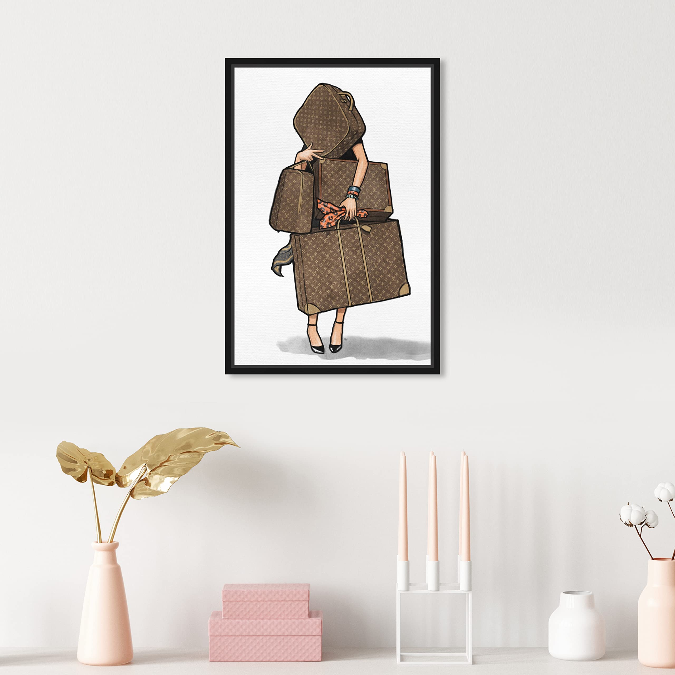 Oliver Gal Artist Co. Fashion & Glam Framed Wall Art Canvas Print - Orange Travel Bag Home Décor (10x15 Inches, Brown/White) | Perfect for Living Room, Bedroom & Office Decor