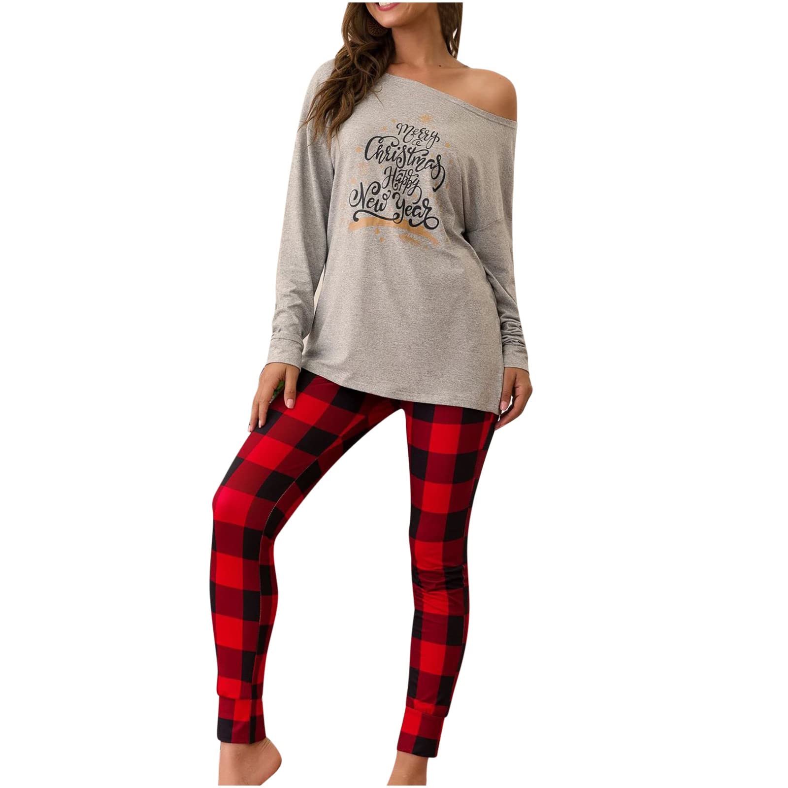Women's Plaid Long Sleeve Top & Nightgown Set - Fall/Winter Holiday Christmas Pajamas for Women - Cozy Loungewear for Sleepovers, Christmas Eve & Winter Nights