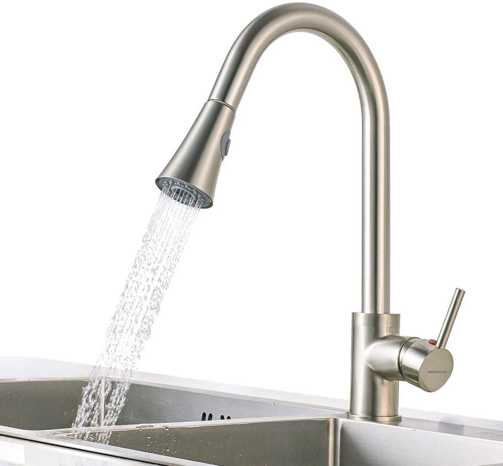 360° Rotating Pull-Out Kitchen Faucet with Single Lever Handle - Modern Stainless Steel Sink Mixer Tap for Easy Dishwashing & Food Prep