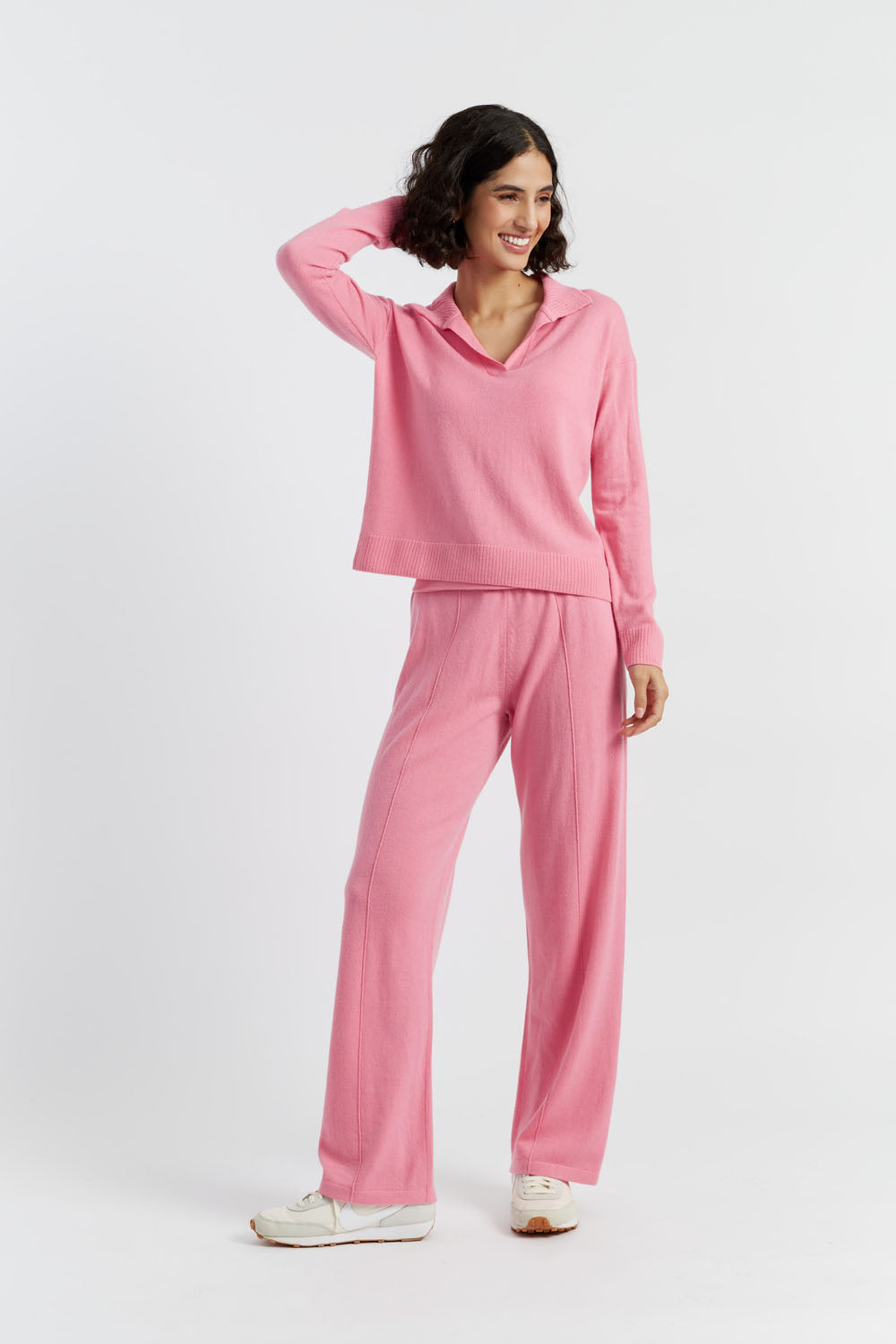 Pink Wool Cashmere Collared Sweater for Women - Soft Winter Pullover Knit Top - Perfect for Office Wear & Casual Outings