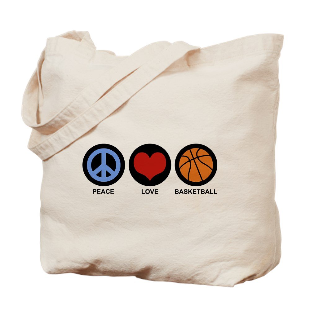 Peace Love Basketball Tote Bag - Natural Canvas Reusable Shopping Bag for Groceries, Beach & Gym | Eco-Friendly Cotton Tote with Large Capacity