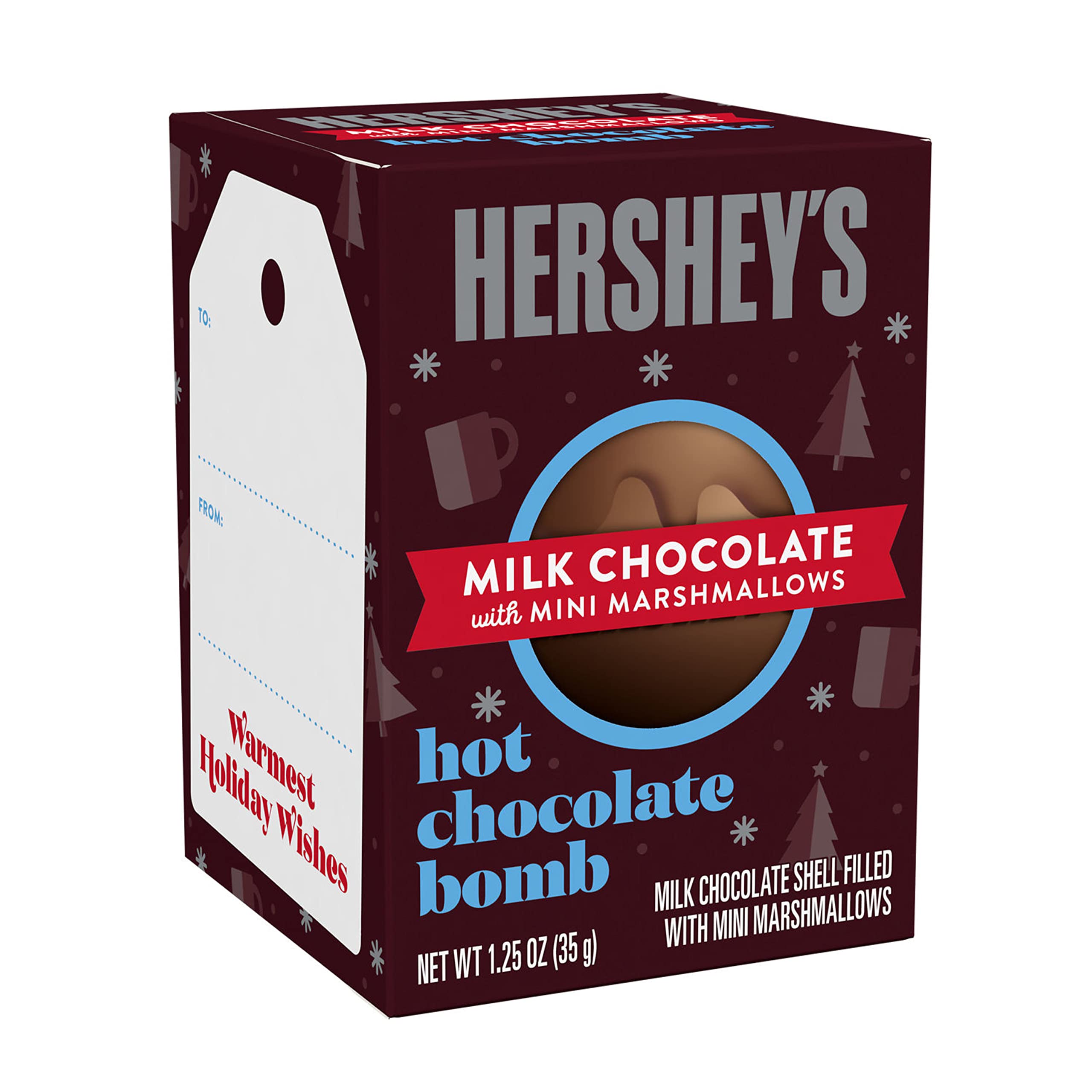 HERSHEY'S Milk Chocolate Hot Cocoa Bombs with Mini Marshmallows - 12 Pack (1.25 oz Each) - Perfect for Holiday Gifts, Winter Treats & Hot Chocolate Lovers - Bulk Candy for Parties, Christmas Stockings & Cozy Nights