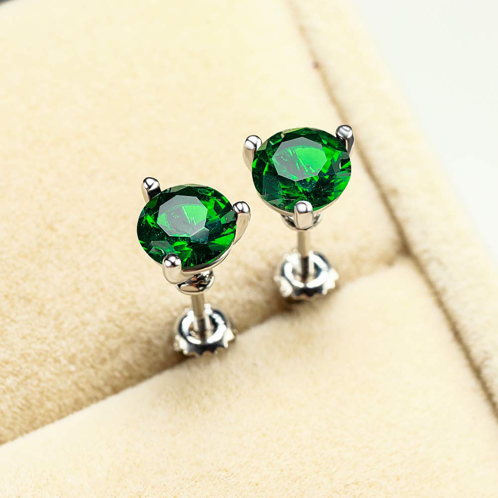 3 Prong Martini Screw Back Round Diamond 925 Sterling Silver Stud Earrings for Women & Teens – Hypoallergenic 6/7/8mm – Valentine's Day, Engagement & Jewelry Gifts – Perfect for Parties, Weddings & Everyday Wear