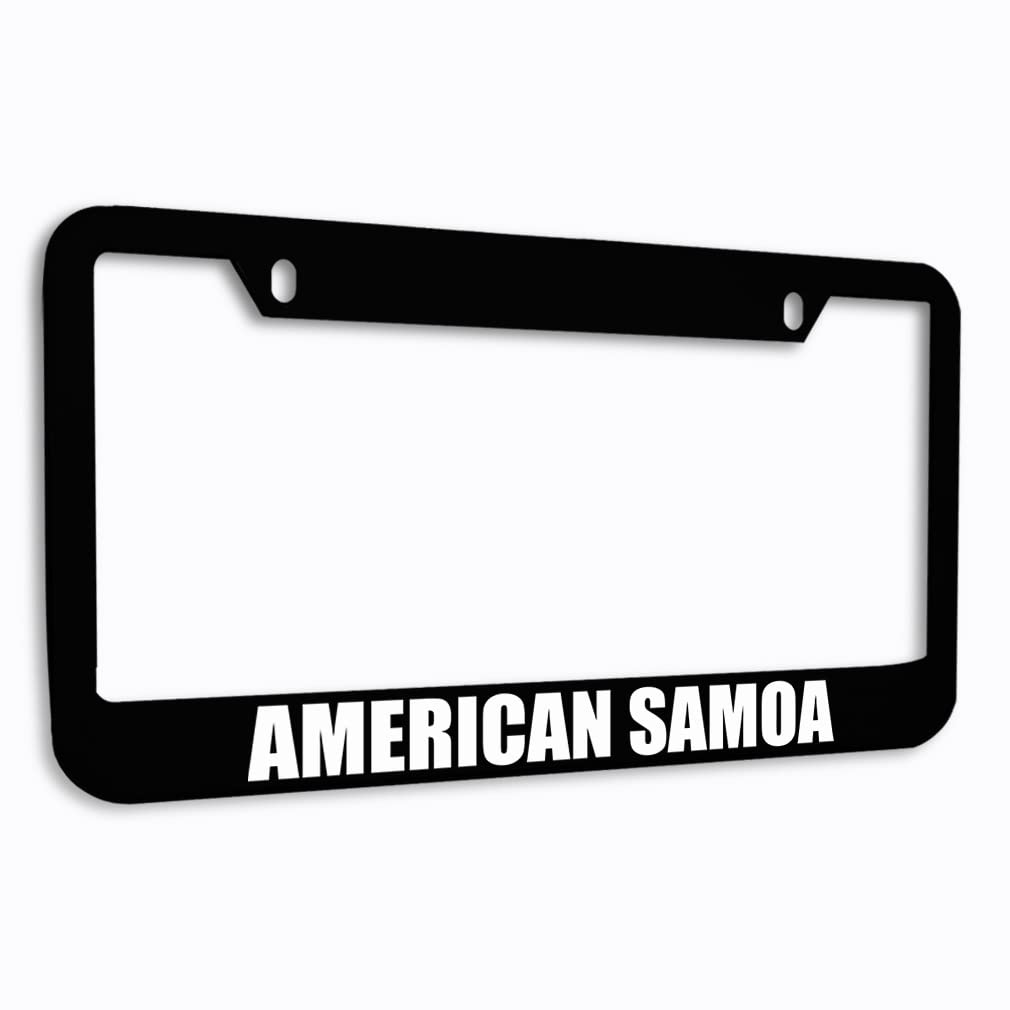 American Samoa Flag Metal Zinc License Plate Frame - Black Weatherproof Steel Tag Border for Cars & Trucks - Durable 2-Hole Design for Outdoor Use