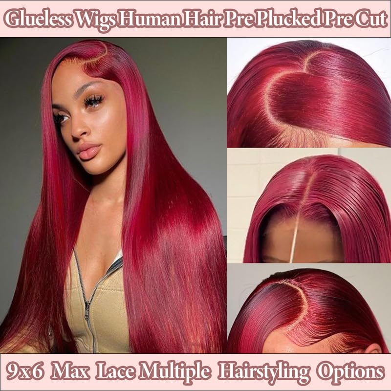 **9x6 HD Lace Front Wigs Human Hair - Pre Plucked 99J Burgundy 20 Inch Glueless Wig - Straight Wear & Go Wig for Black Women - 210% Density - Perfect for Daily Wear, Parties & Special Occasions**