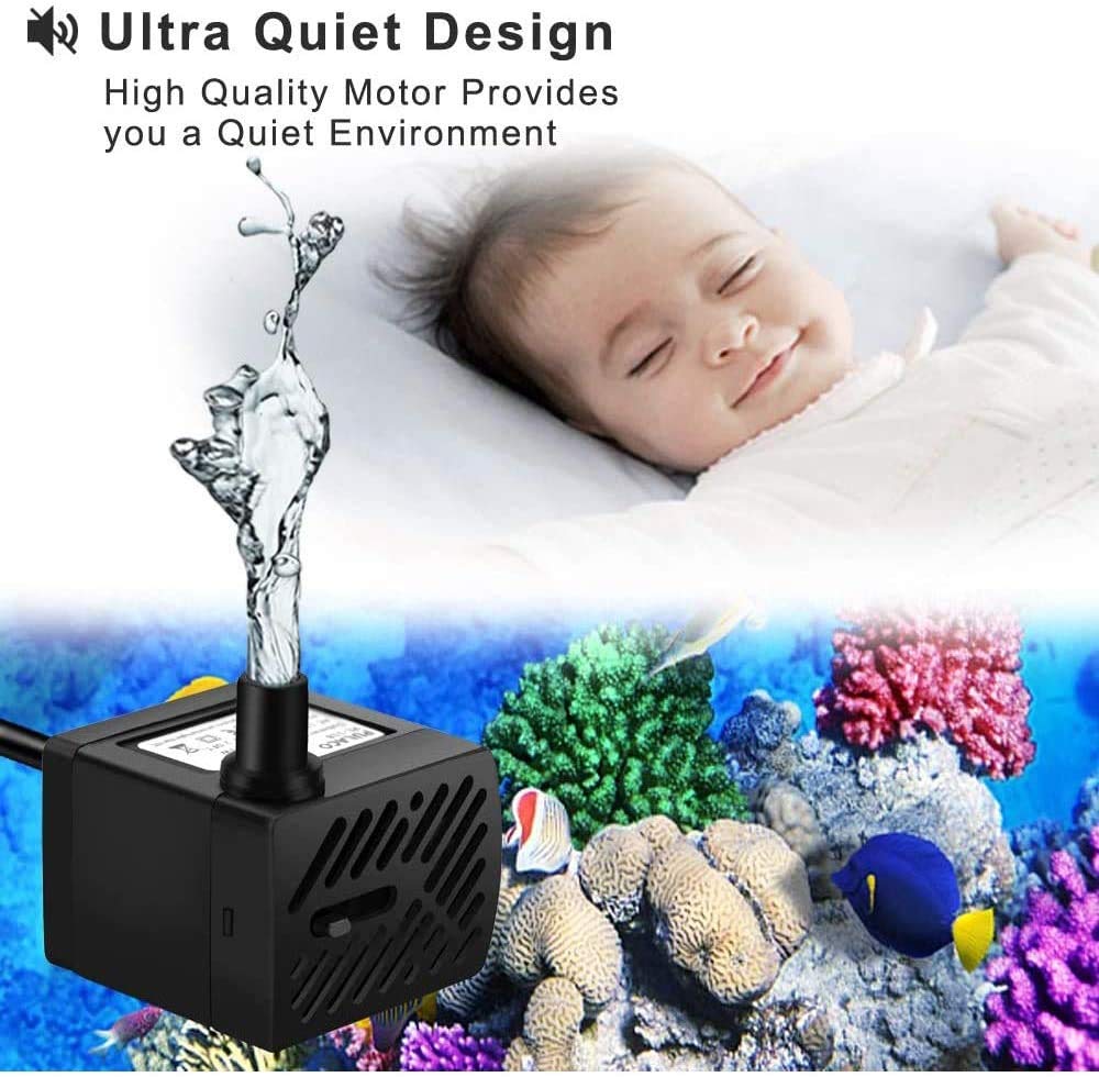 Ultra Quiet Mini Submersible Water Pump with 6Ft Power Cord - Perfect for Aquariums, Fish Tanks, Ponds, Fountains & Hydroponics | Create Gentle Water Flow for Relaxing Home Decor & Hydroponic Systems