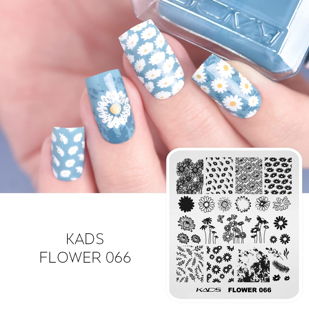 KADS Sunflower Nail Stamping Template - Floral Nail Art Stencil Plate for DIY Nail Decoration (Flower 066) | Professional Manicure Tool for Home & Salon Use