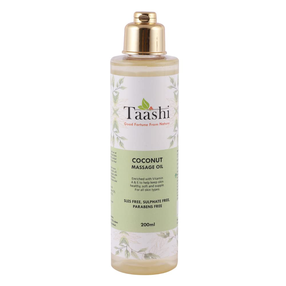**Taashi Organic Coconut Massage Oil (200ml) - Hydrating & Nourishing for Healthy, Soft Skin | All Skin Types | Perfect for Relaxation & Aromatherapy**