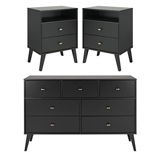Modern 3-Piece Bedroom Set - 2 Tall Nightstands & 7-Drawer Dresser for Master Bedroom | Home Square Furniture for Contemporary Home Decor