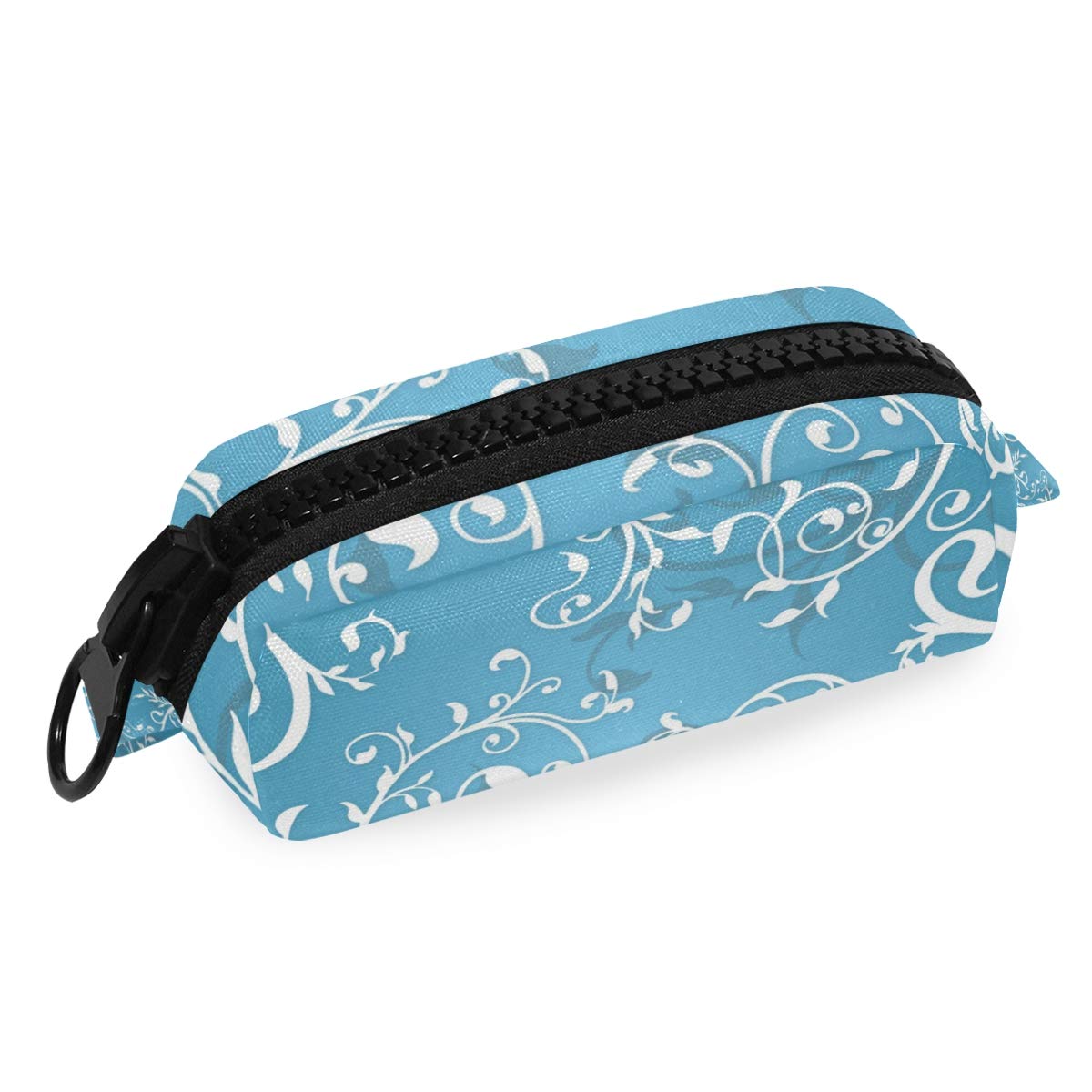 FengJu Large Capacity Pencil Case with Zipper - Cosmetic Makeup Organizer Pouch for School, Office & Travel - Floral Blue Design for Teens & Adults