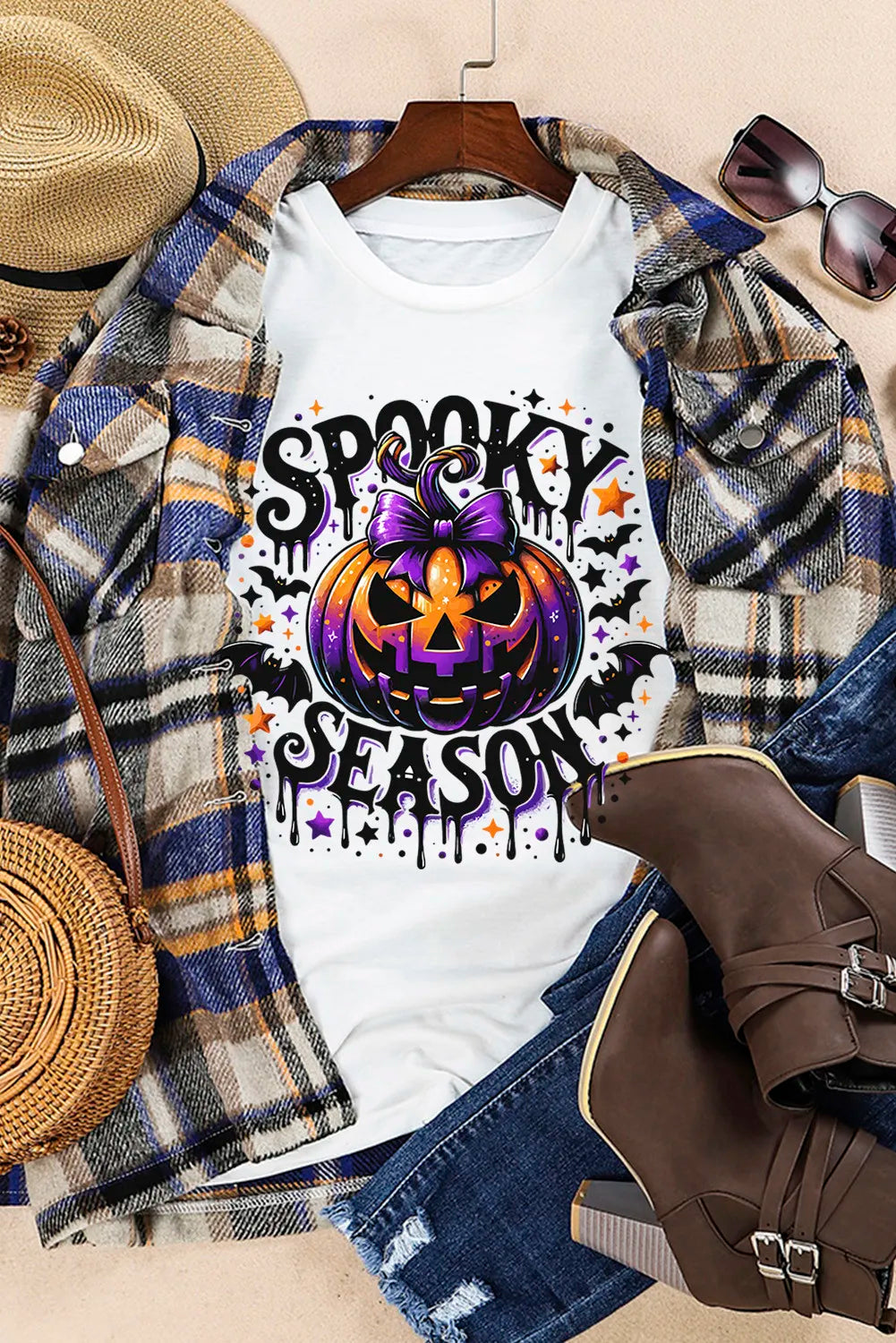 Full Size Jack O' Lantern Graphic Round Neck Short Sleeve T-Shirt for Halloween Costume Party & Pumpkin Festival Outfits