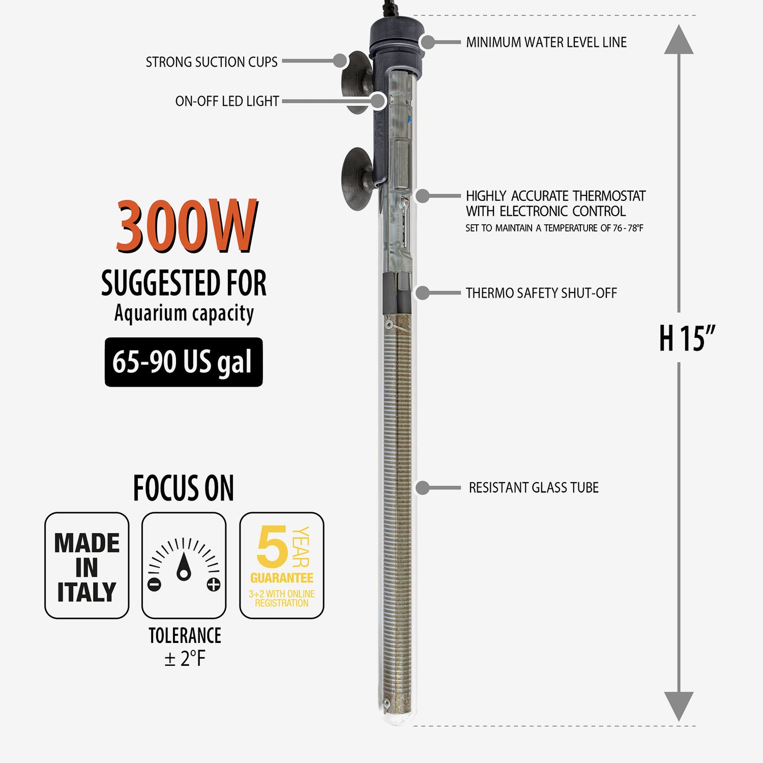 SCUBA Preset Submersible Heater - Adjustable Temperature Aquarium Heater for Fish Tanks, Ponds & Aquatic Pets - Perfect for Tropical Fish, Reptiles & Marine Life