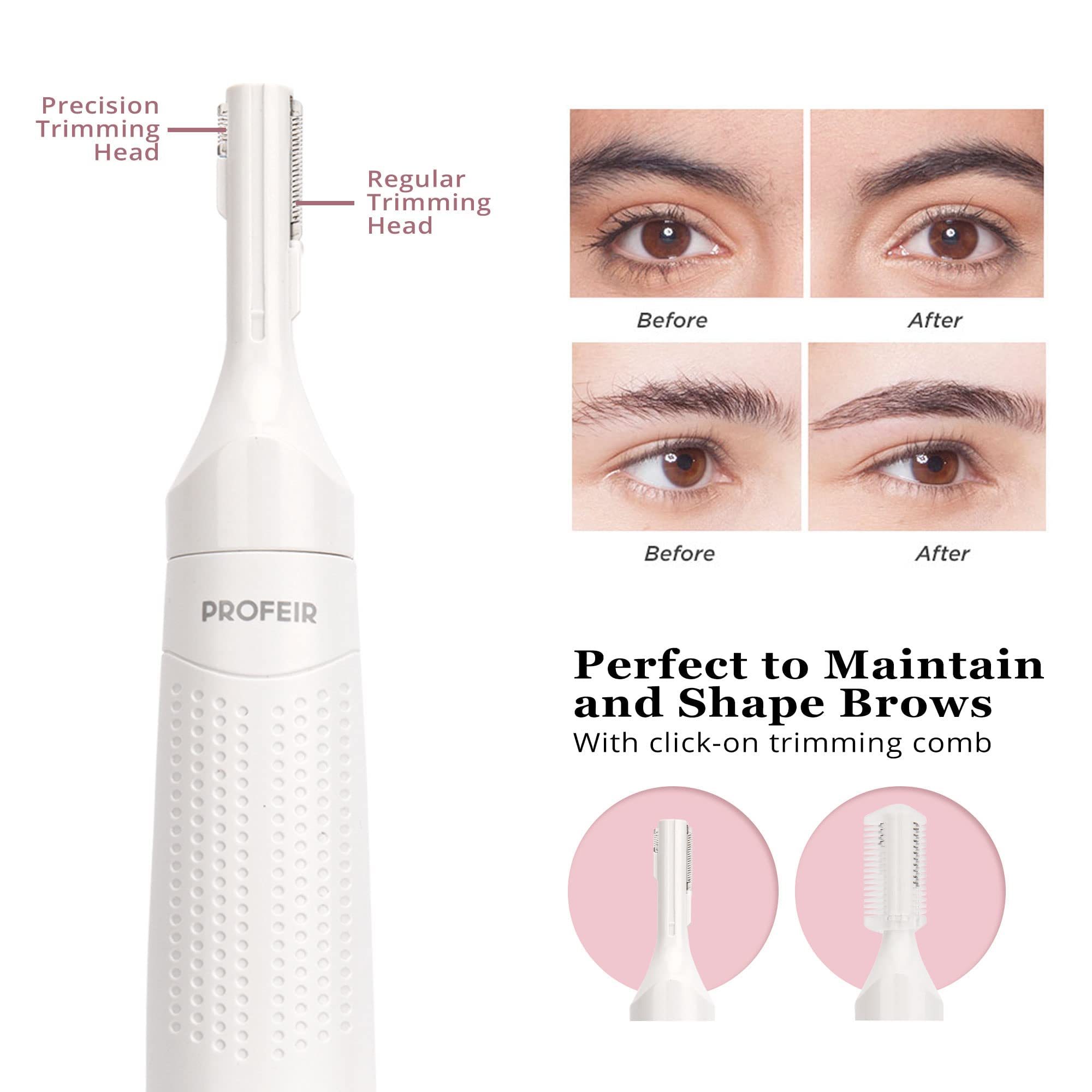 Painless Eyebrow Trimmer & Facial Hair Remover for Women - USB Rechargeable 2-in-1 Eyebrow Razor for Lips, Chin & Body | Perfect for Travel, Home & Salon Use