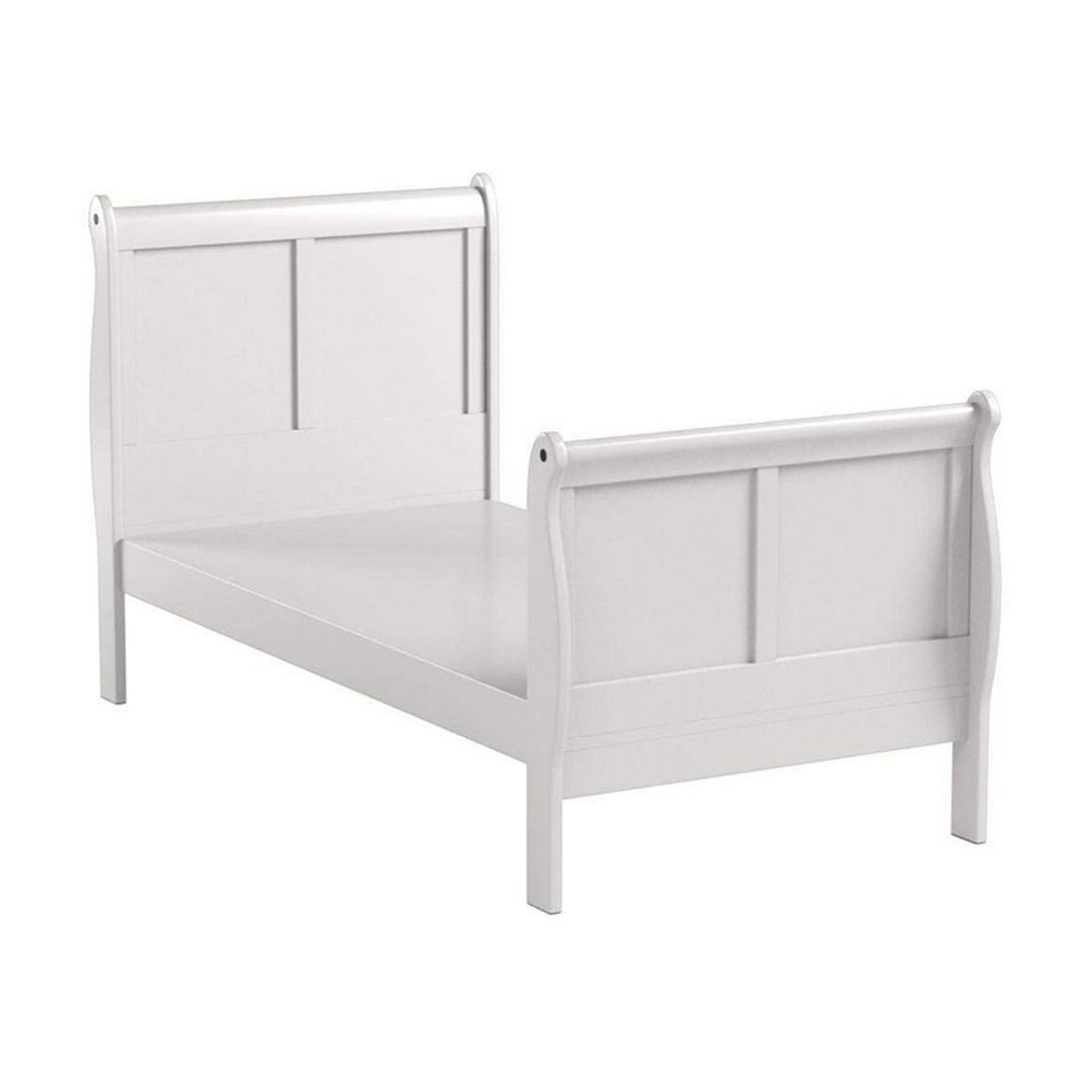 Benzara White Wooden Twin Size Sleigh Bed - Classic Elegant Design for Kids Room, Guest Bedroom & Cozy Home Decor