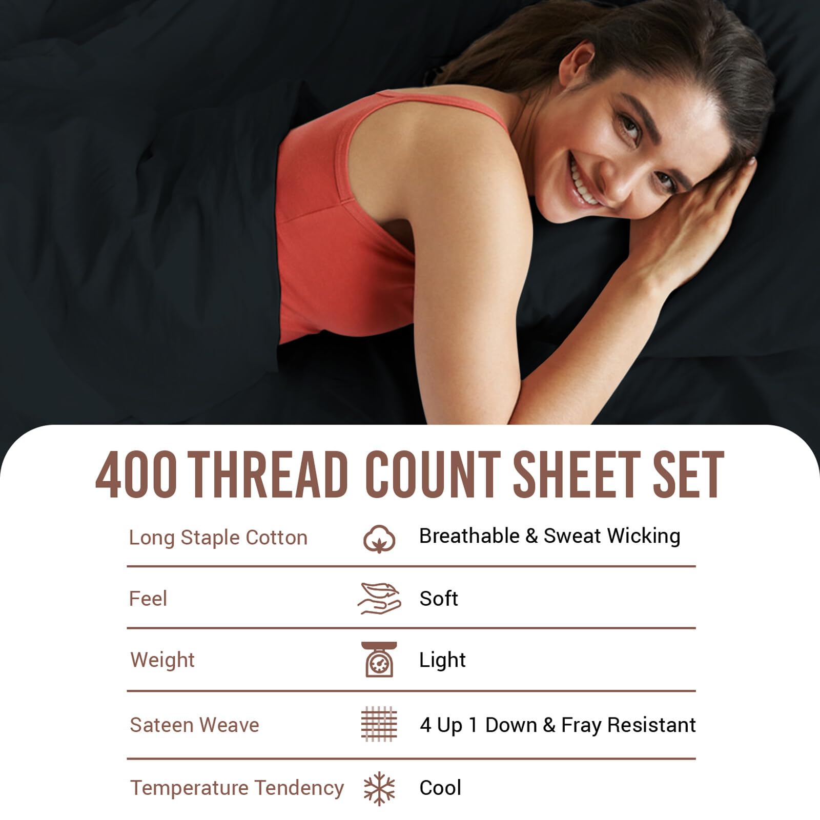 Premium 100% Cotton Queen Size Sheets - 400 Thread Count Long Staple Sateen Weave with 15