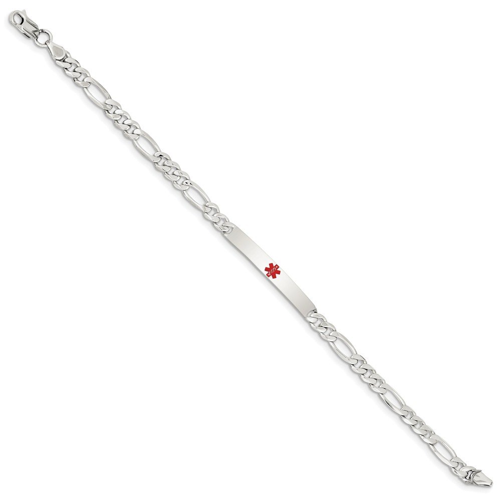 Jewels By Lux Sterling Silver Polished Medical ID Bracelet - Figaro Anchor Link Chain for Nurses, Doctors & Healthcare Workers - Perfect for Medical Alert & Everyday Wear