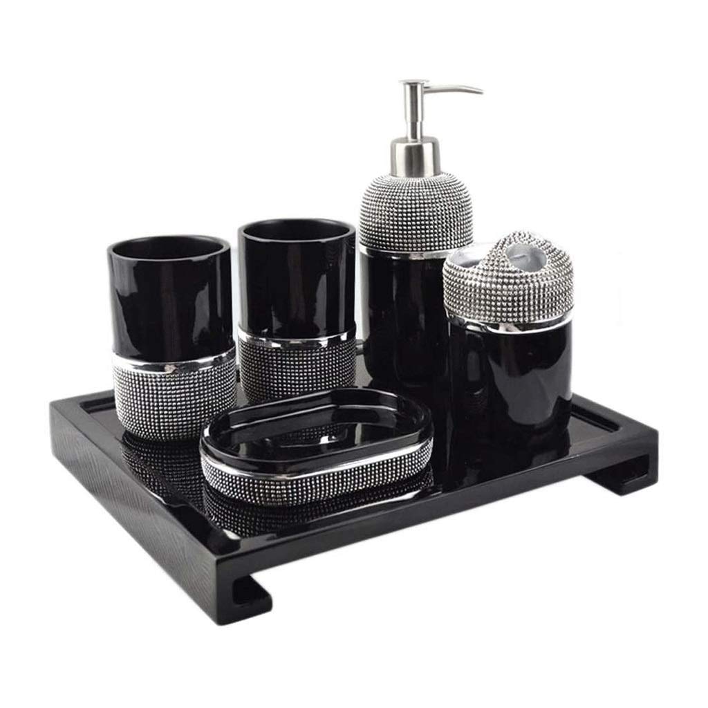 6-Piece Resin Bathroom Accessory Set with Silver Beads - Soap Dispenser, Lotion Pump, Toothbrush Holder, Mouthwash Cup, Soap Dish & Tray - Elegant Bathroom Decor for Modern Homes & Guest Bathrooms