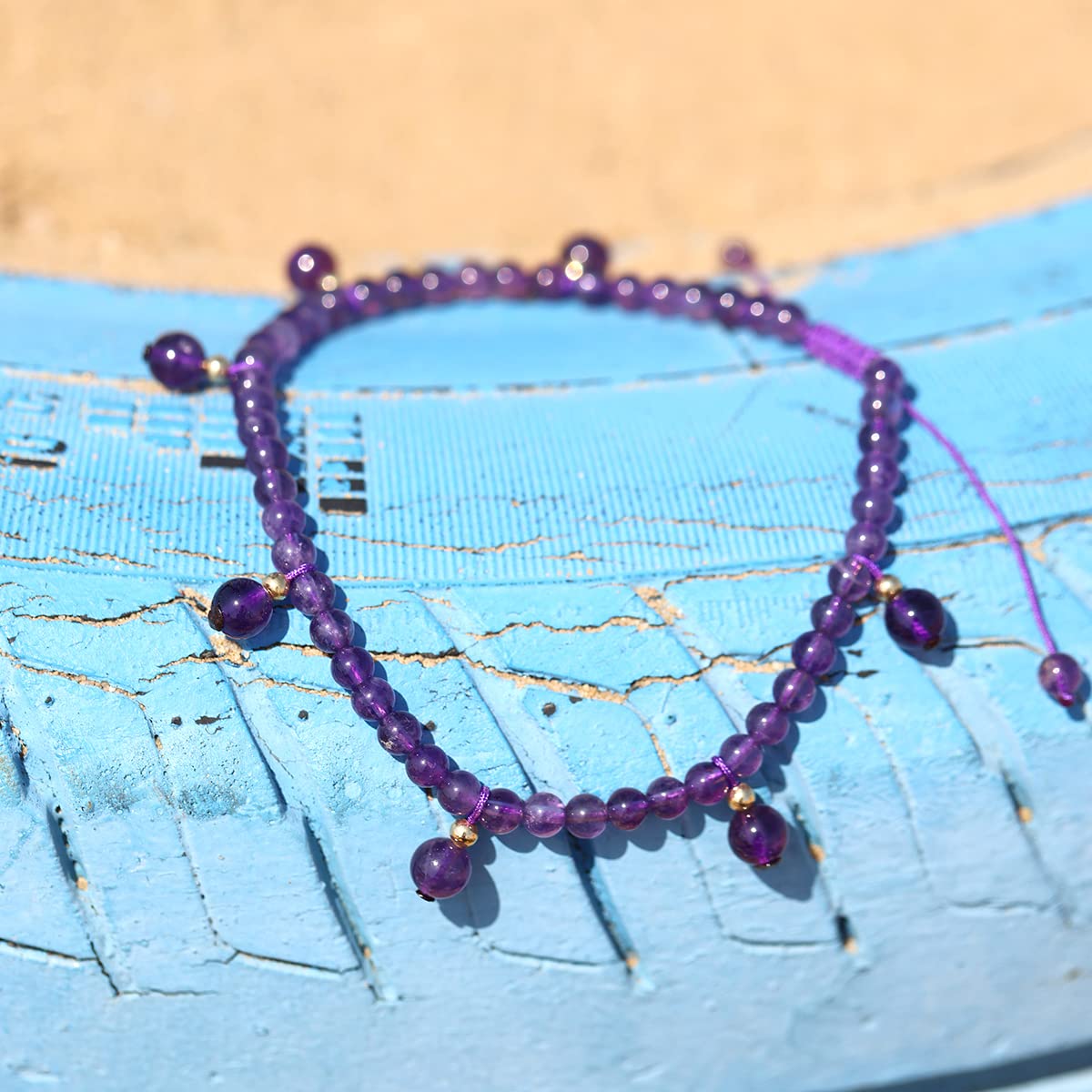 Jewever Natural Crystal & Gemstone Beaded Ankle Bracelet for Women - Healing Stones Yoga Meditation Jewelry, Beach Foot Chain for Anti-Anxiety & Spiritual Balance | Perfect for Yoga, Meditation, Beach Wear & Boho Fashion
