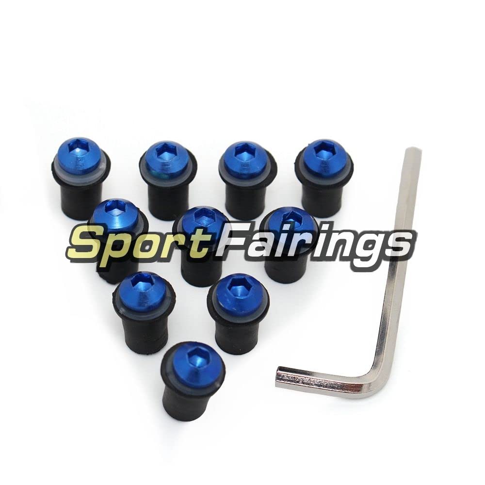 Kawasaki Ninja ZX6R Windscreen Bolts Kit (2003-2005) - 10pc Blue Set for OEM/Aftermarket Installation - Motorcycle Windshield Hardware