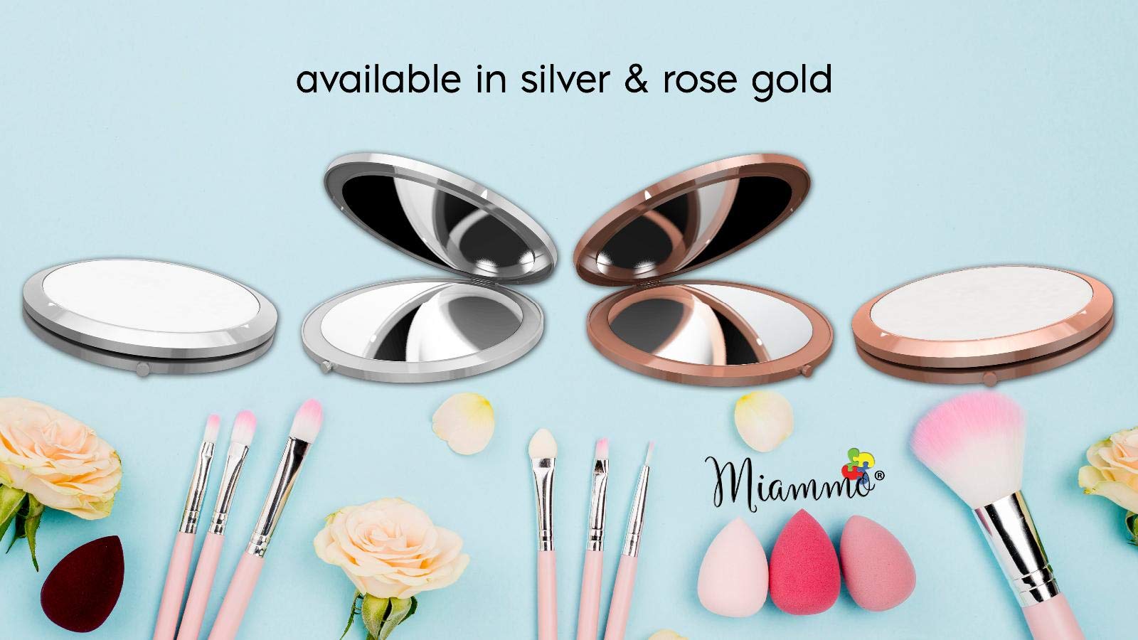 Elegant Silver Round Compact Pocket Mirror - Folding & Portable for Travel, Makeup, and Gifts | Silent Night Holy Night Inspired Design