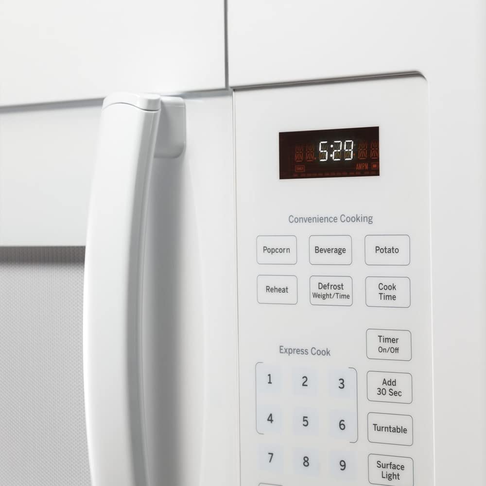 GE JVM3160DFWW 1.6 Cu. Ft. Over-the-Range Microwave Oven in White - Includes Heat Resistant Oven Mitts & 3-Year Protection Plan - Perfect for Kitchen Remodeling & Small Space Cooking