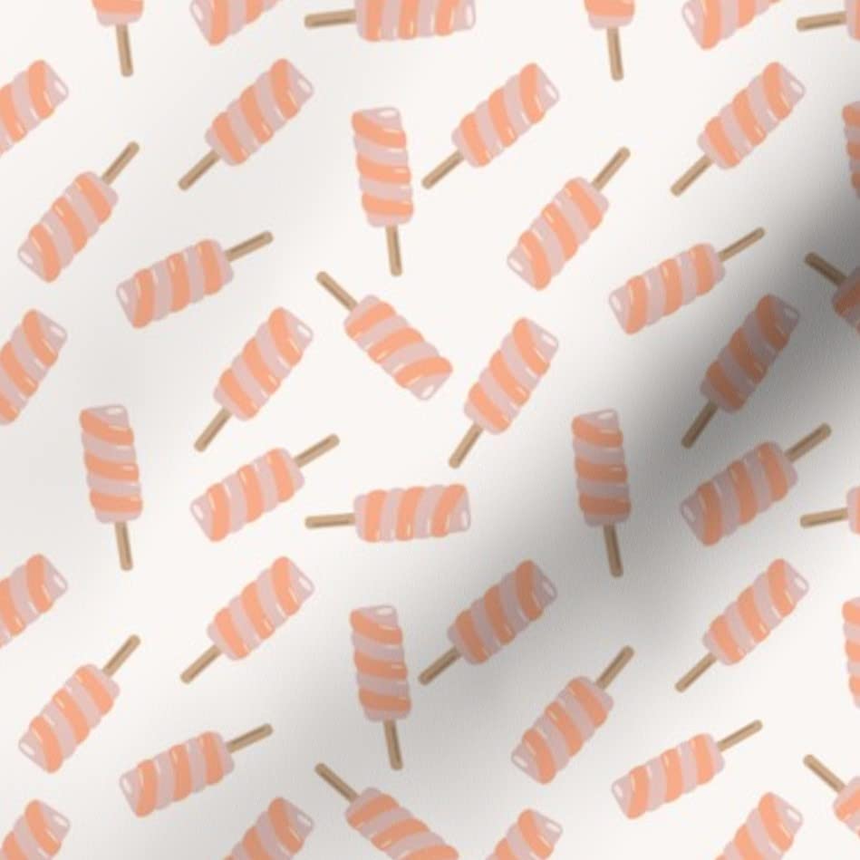 Boho Ice Cream Print Satin Fabric - White Bohemian Printed Fat Quarter for Sewing, Apparel, Lining, Fashion, Blankets & Home Decor | Perfect for Spring & Summer DIY Projects