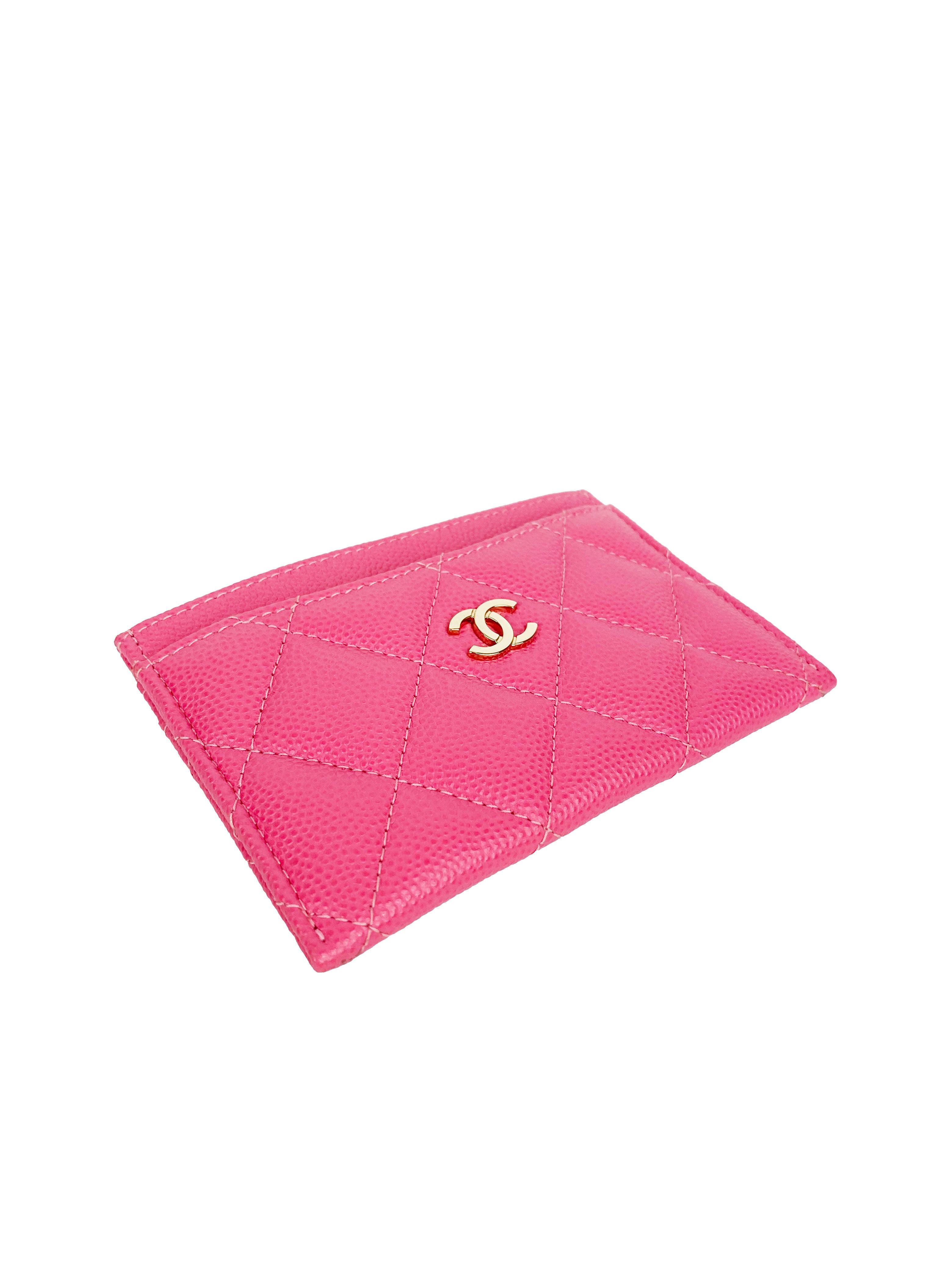 Chanel Pink Caviar Leather Card Holder - Luxury Compact Wallet for Credit Cards & ID - Perfect for Everyday Use, Travel, and Gifts