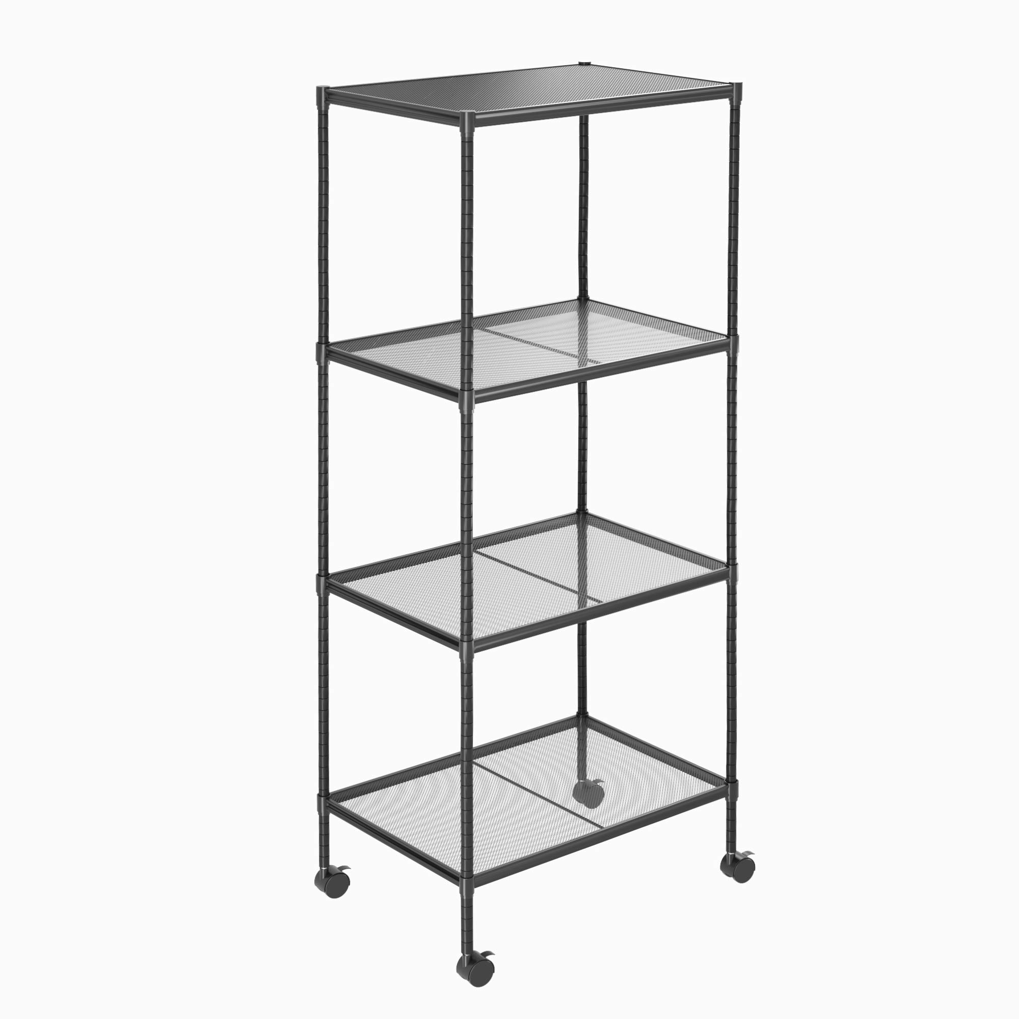 OVICAR 4-Tier Heavy Duty Wire Storage Shelves - Adjustable Metal Shelving Unit with Locking Wheels - Steel Garage Shelf Organizer for Kitchen, Pantry, Laundry, Closet & Tool Storage - Perfect for Home Organization & Commercial Use (Black)