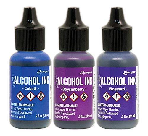 Ranger Alcohol Inks 2024 New Colors Set - Boysenberry, Cobalt, Dijon & More (15 Vibrant Shades) with Free Detail Sticks | Perfect for DIY Crafts, Mixed Media Art & Alcohol Ink Painting Techniques
