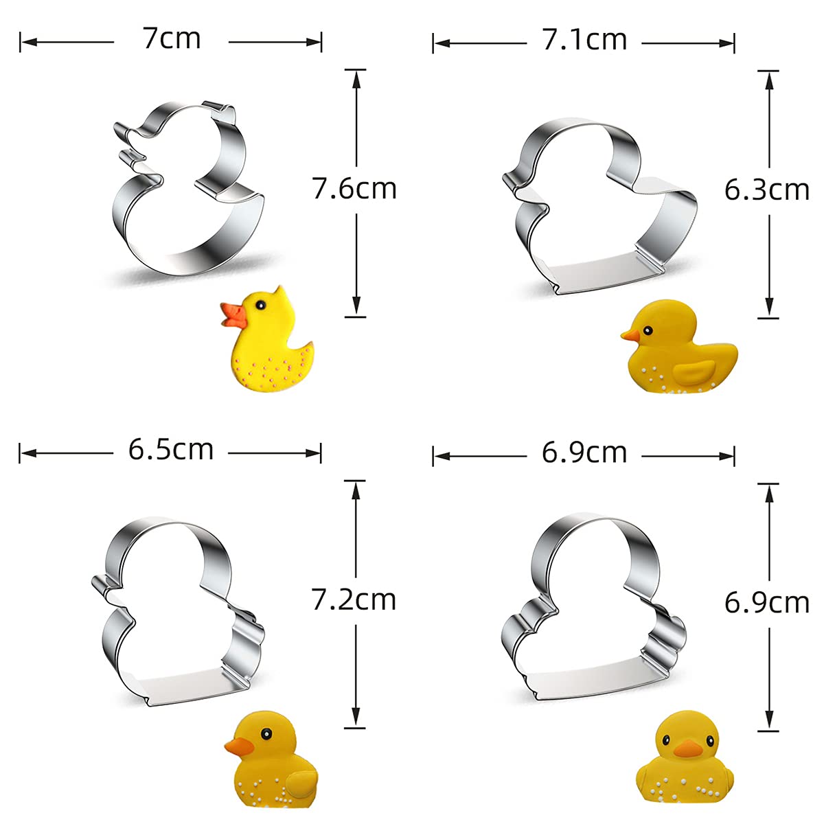 4-Piece Duck & Duckling Stainless Steel Cookie Cutter Set - Durable Metal Biscuit Molds for Baking, Fondant, Fruit Shapes, Kids Birthday Party Decor & DIY Crafts - Perfect for Christmas Cookies, Baby Showers & Baking Gifts