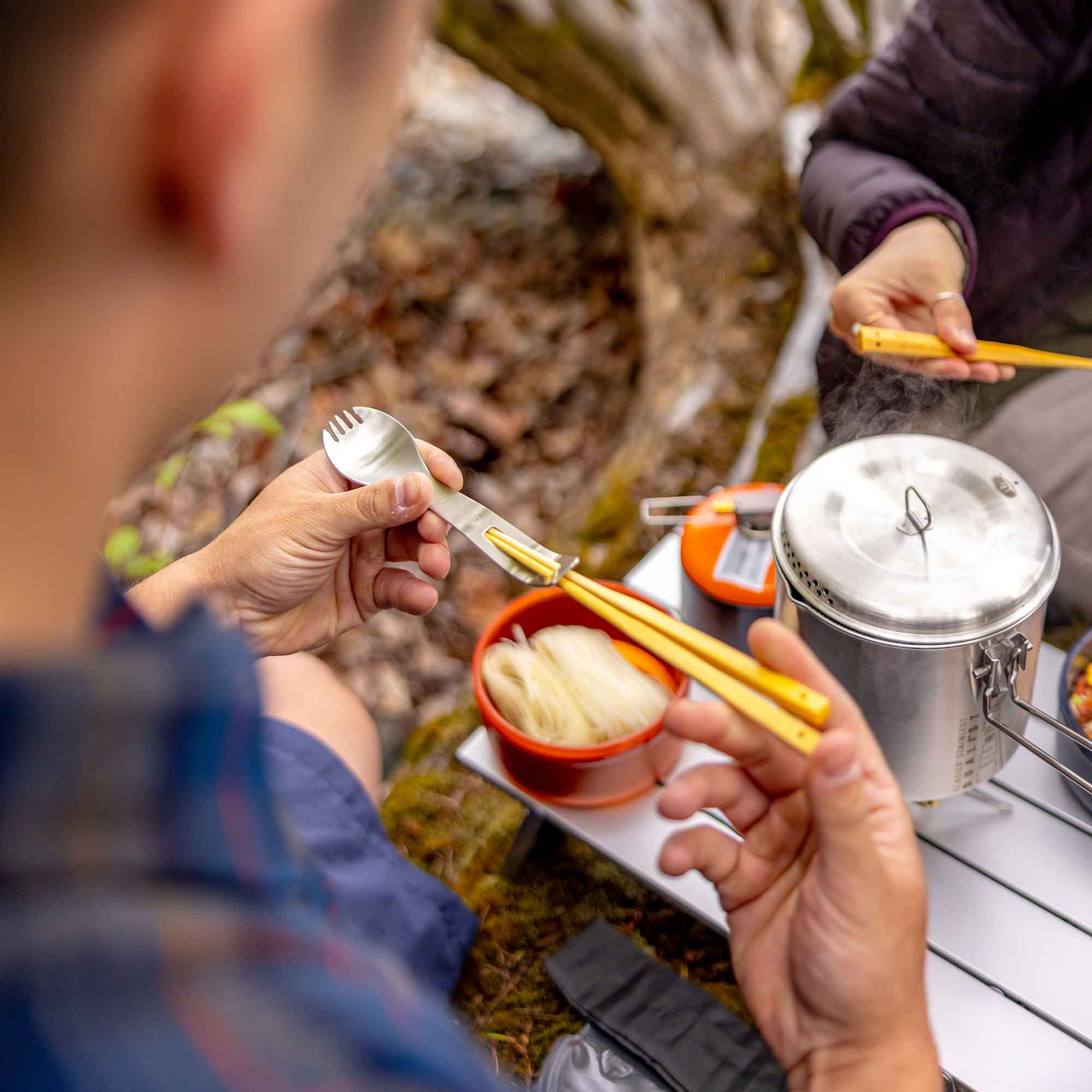 Premium Stainless Steel Spork with Chopsticks - Camping, Hiking & Outdoor Eating Utensil Set - Durable & Lightweight for Travel, Picnics & Backpacking