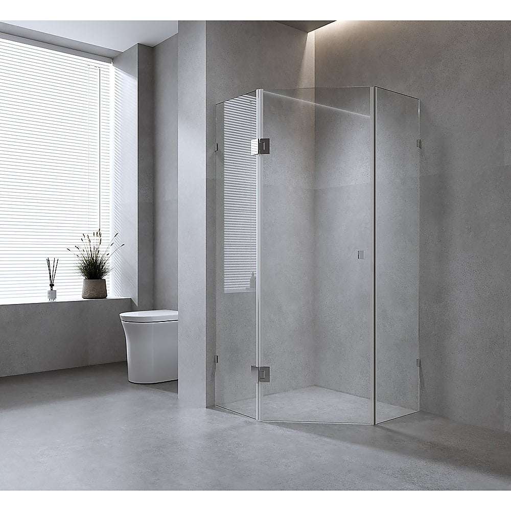 100cm Frameless Diamond Shower Screen with Black Brackets & Stainless Steel Hinges - Round Knob Handle for Modern Bathroom | Waterproof Glass Enclosure for Walk-in Showers & Spa Bathrooms