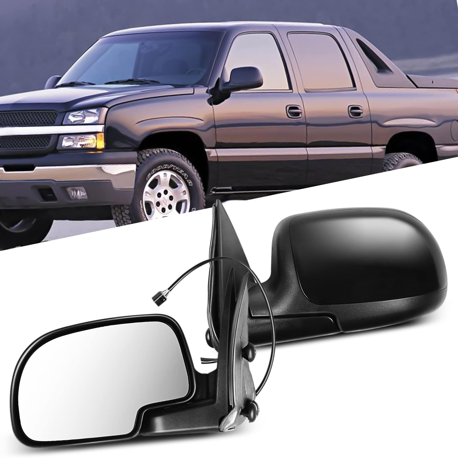 Heated Power-Adjustable Manual Folding Side View Mirrors for 2000-2002 Chevy Avalanche 1500/2500 & Suburban 1500/2500 - Left & Right Exterior Replacement Mirrors - Perfect for Winter Driving & Enhanced Visibility
