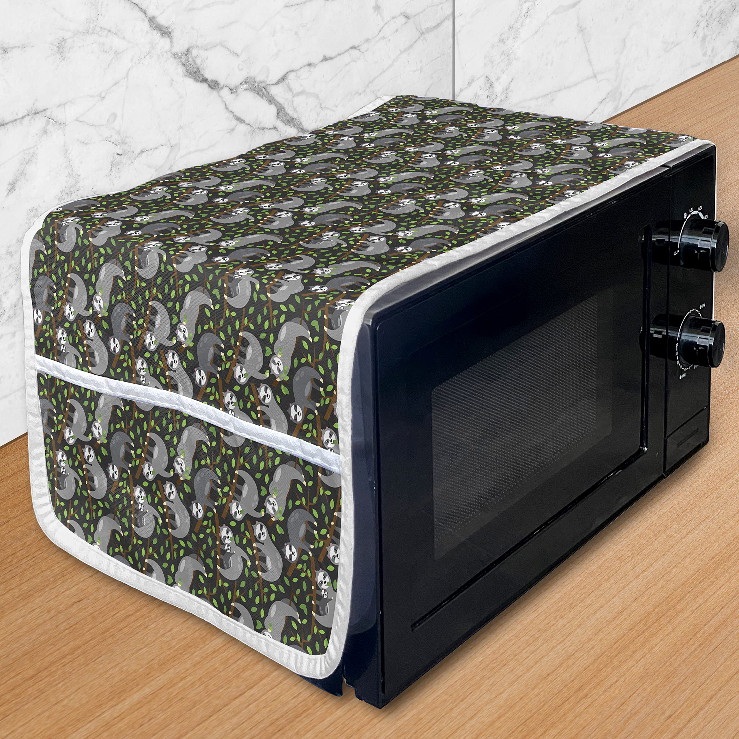 Ambesonne Sloth Microwave Cover - Waterproof Kitchen Organizer with Pockets, 36