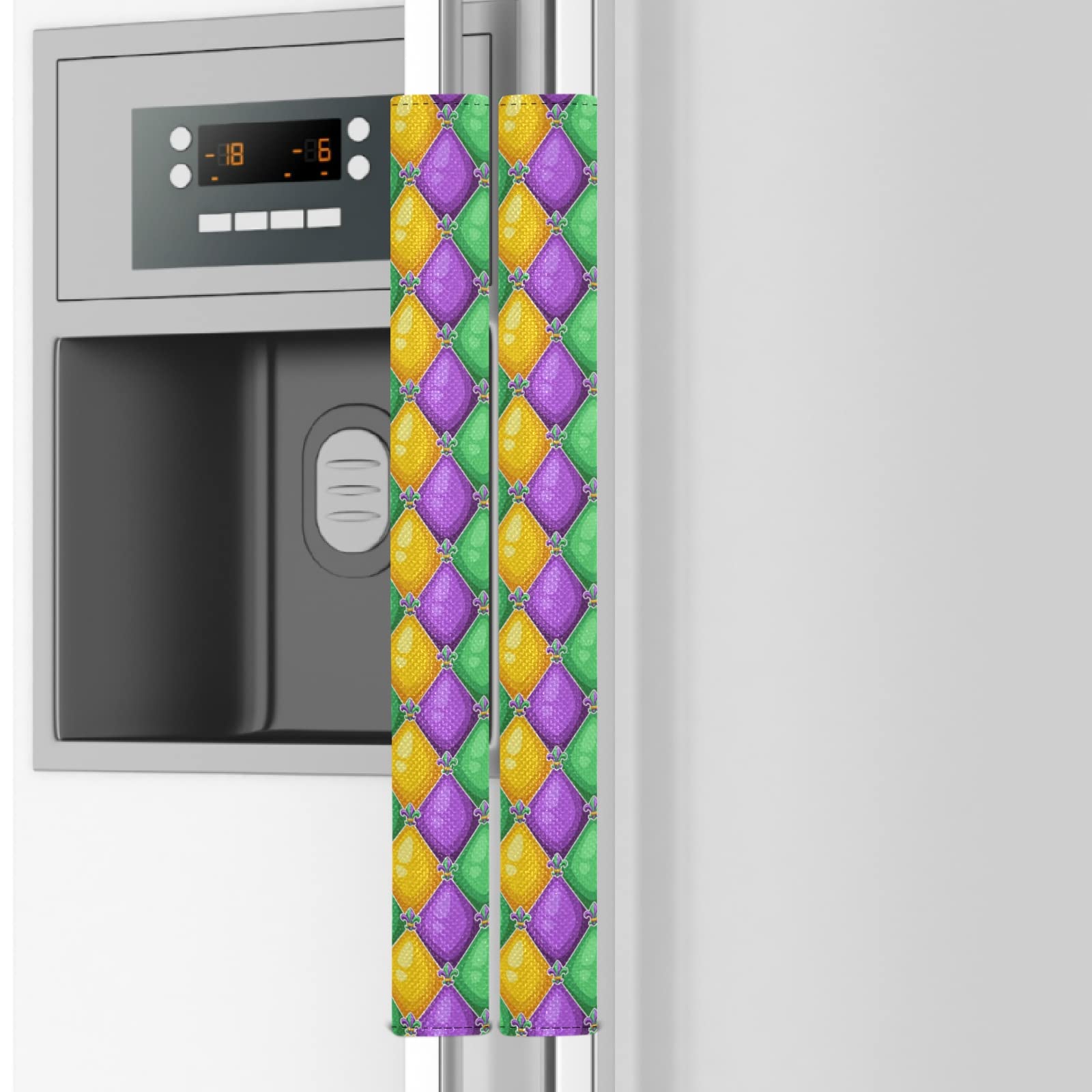 Rhombus Mardi Gras Refrigerator Door Handle Covers Set of 2 - Non-Slip Kitchen Appliance Grips for Fridge, Oven, Microwave & Dishwasher - Perfect for Home, Party & Holiday Decorations