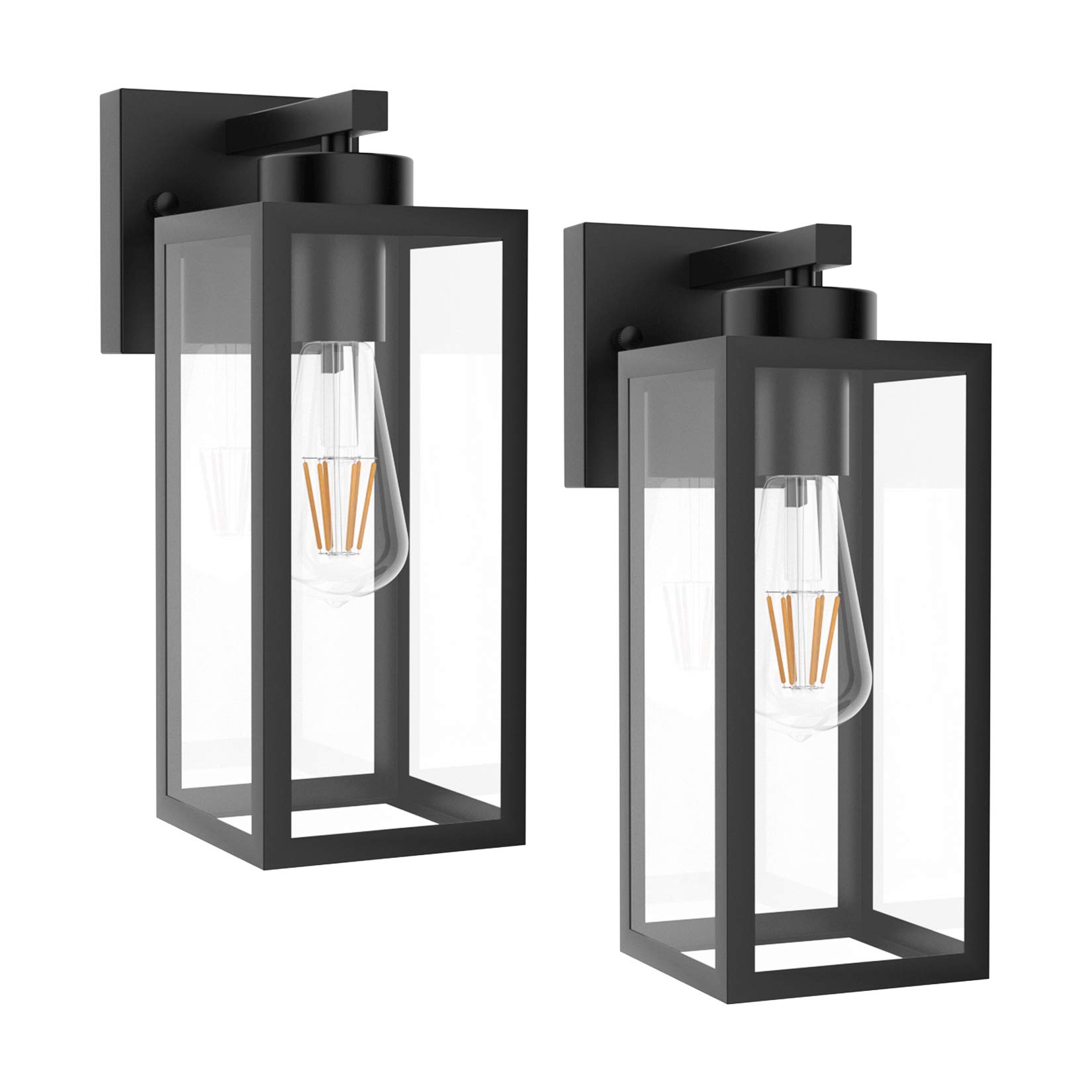 Tipace 2 Pack Black Outdoor Wall Lantern with Clear Glass Shade - Waterproof Exterior Wall Sconce Lighting for Entryway, Porch, Doorway, Patio, Garden & Backyard - Perfect for Home, Villa and Commercial Spaces