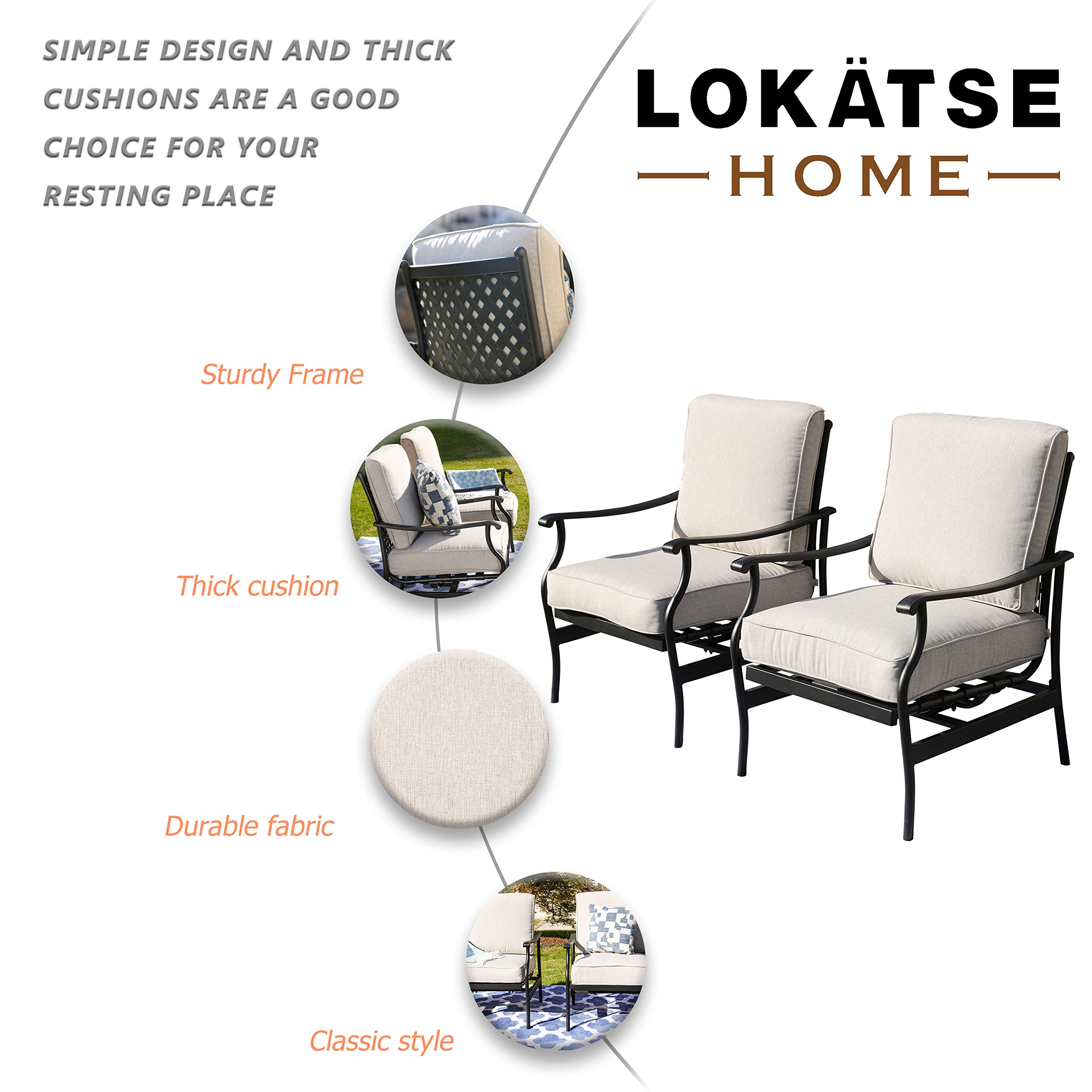 LOKATSE HOME 2-Piece Outdoor Patio Bistro Dining Set - Wrought Iron Chairs with Beige Cushions for Garden, Balcony, and Backyard Relaxation