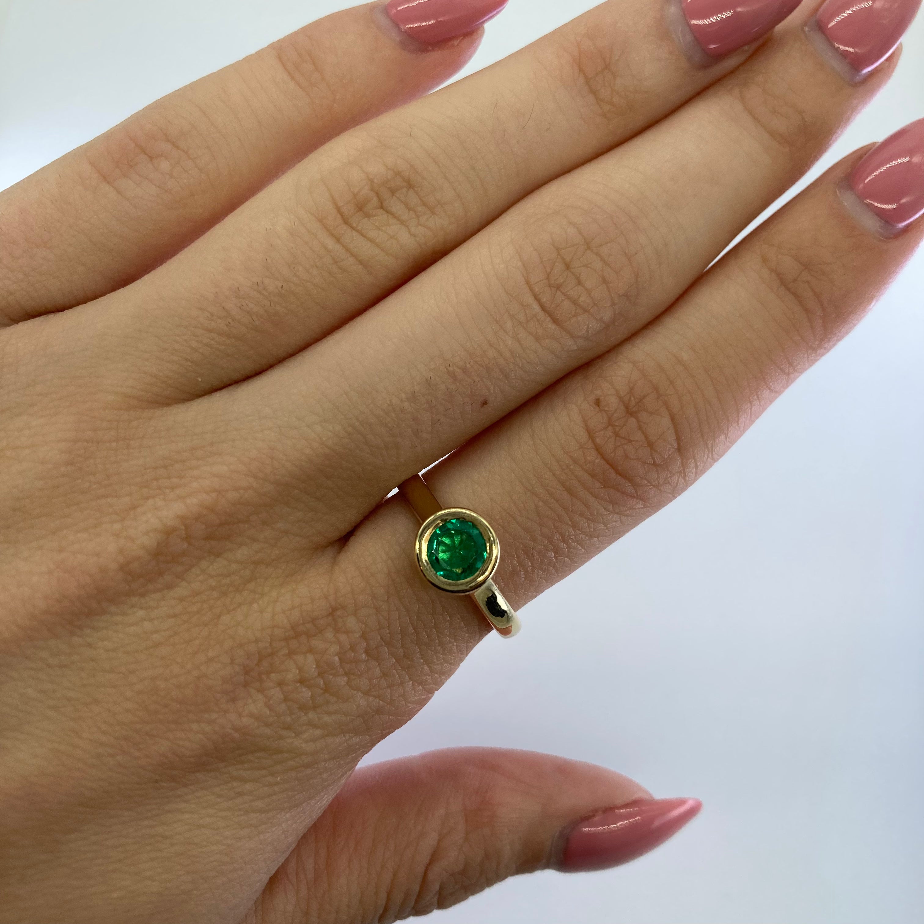 100 Ways Bezel Set Emerald Solitaire Ring | 0.56 Carat Natural Emerald | Size 6.75 | Wedding, Engagement, Anniversary Gift for Her