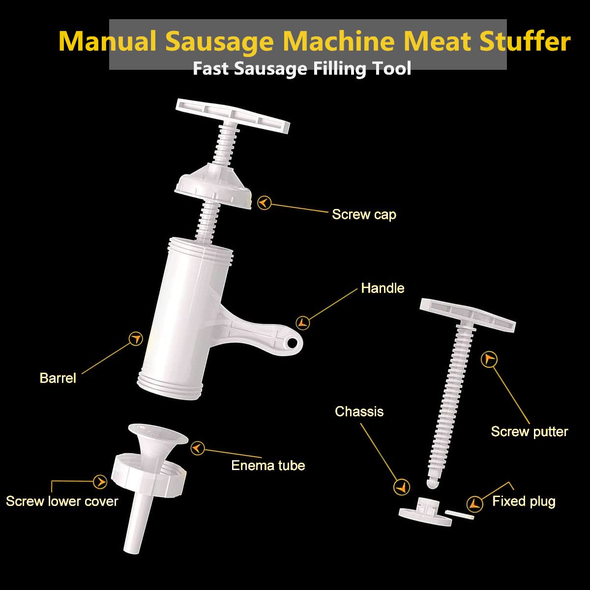 Premium Manual Sausage Stuffer - Hand Operated Meat Filler & Salami Maker with Stainless Steel Funnel (White, Large Size) - Perfect for Home Kitchen, BBQ Parties & Charcuterie Making