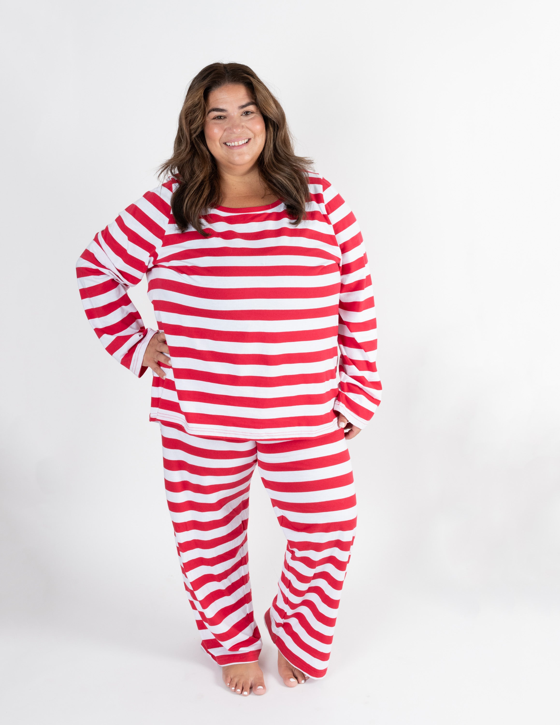Women's Red & White Striped Cotton Pajama Set - Soft 2-Piece Sleepwear for Lounge & Bedtime Comfort - Perfect for Relaxing at Home or Gift Giving