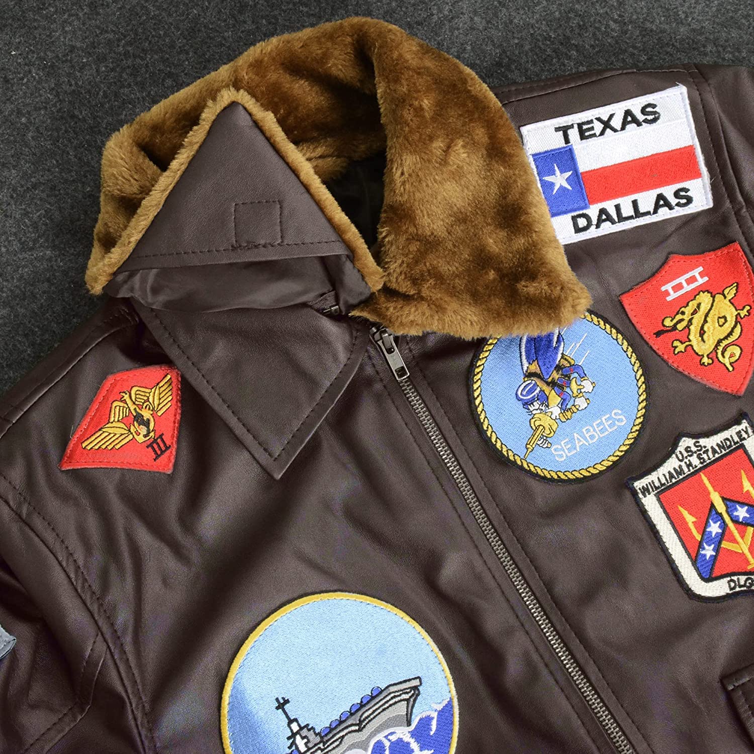 Men's Tom Cruise Aviator Pilot Jacket - G-1 Bomber Leather Coat with Fur Collar & Multiple Patches - Maverick Style Flying Costume for Halloween, Cosplay & Movie Enthusiasts