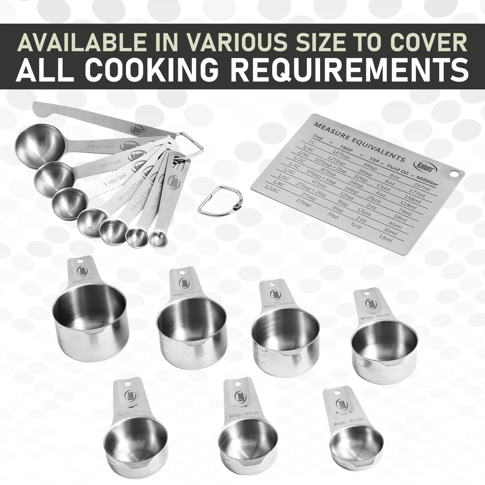 Premium 16-Piece Stainless Steel Measuring Cups and Spoons Set with Leveler & Measurement Card - Heavy Duty, Heat & Rust Resistant - Perfect for Baking, Cooking, and Kitchen Measurements