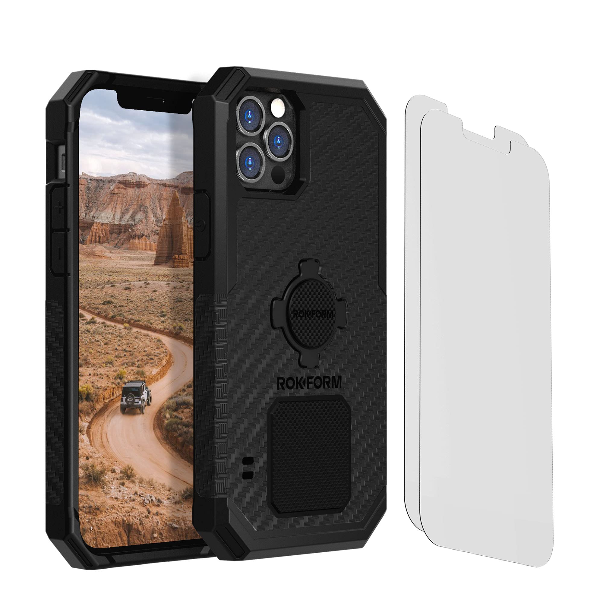 Rokform Rugged Case for iPhone 12 & iPhone 12 Pro with 2-Pack Clear Screen Protectors - Shockproof Protective Cover for Outdoor, Work & Daily Use
