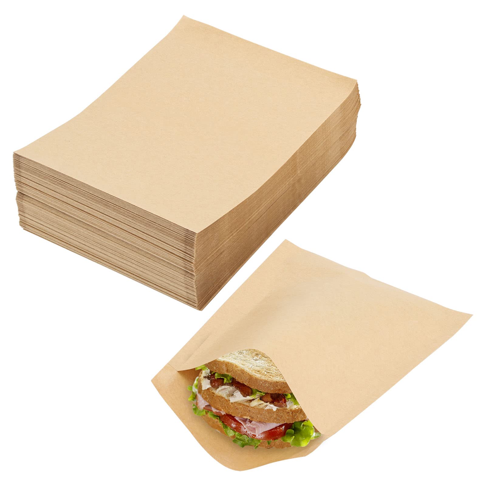 200 Pcs Kraft Paper Treat Bags with Wax Lining - 5.9 x 7.9 Inch Brown Bakery Bags for Cookies, Bread, Snacks | Perfect for Party Favors, Gift Packaging & Food Storage