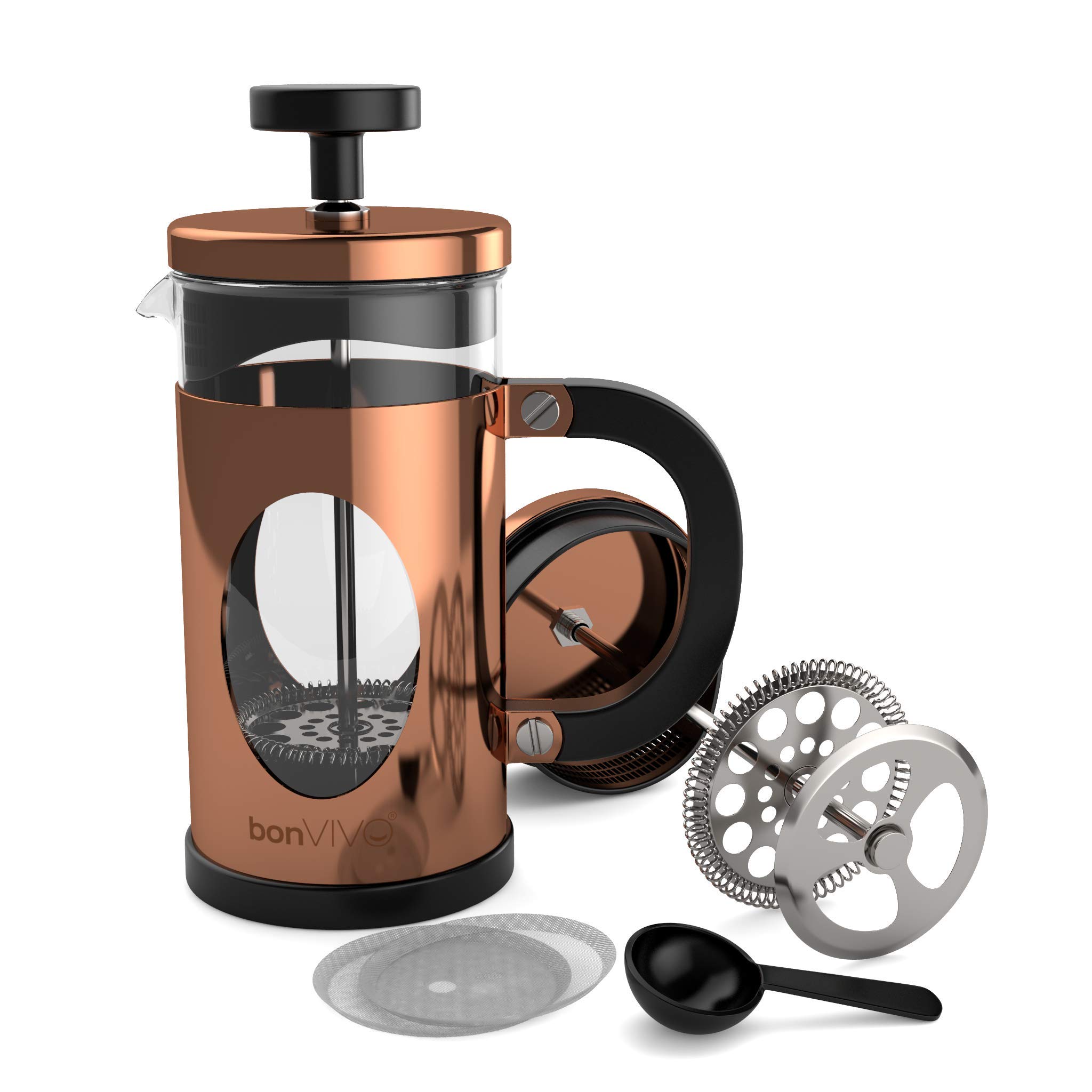 bonVIVO GAZETARO French Press Coffee Maker, 350ml - Glass & Stainless Steel Manual Plunger - Perfect for Coffee, Tea & Herbal Brews - Ideal for Home, Office & Camping Use