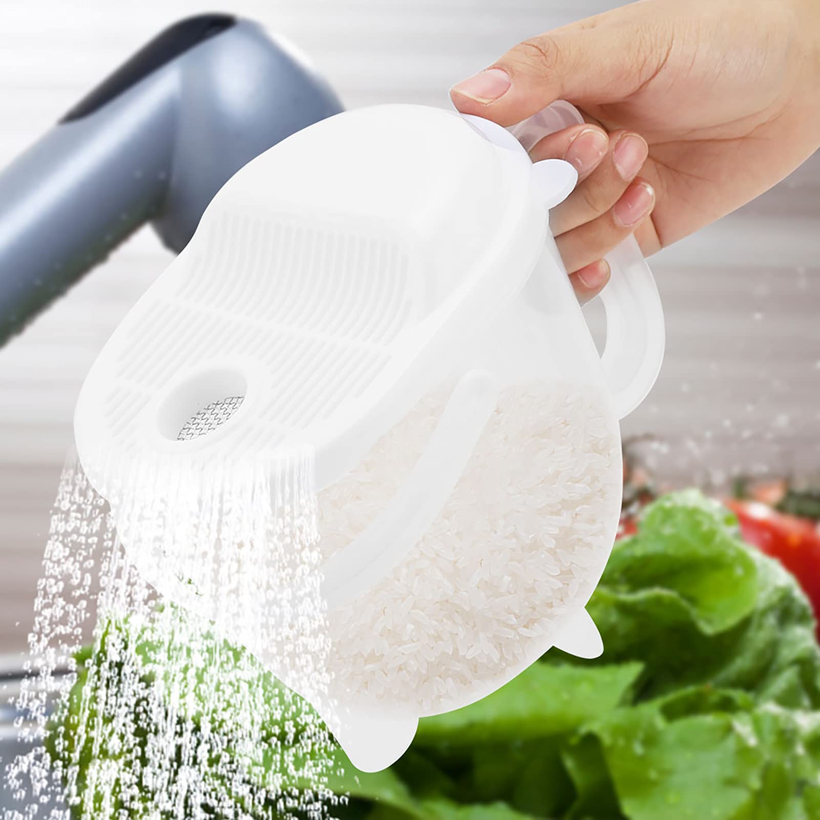 **Eco-Friendly Rice Washing Strainer - Hands-Free Grains Washer, 19x12x16cm Resin Kitchen Tool for Restaurants & Home Use | Perfect for Rice, Quinoa, and Lentils**