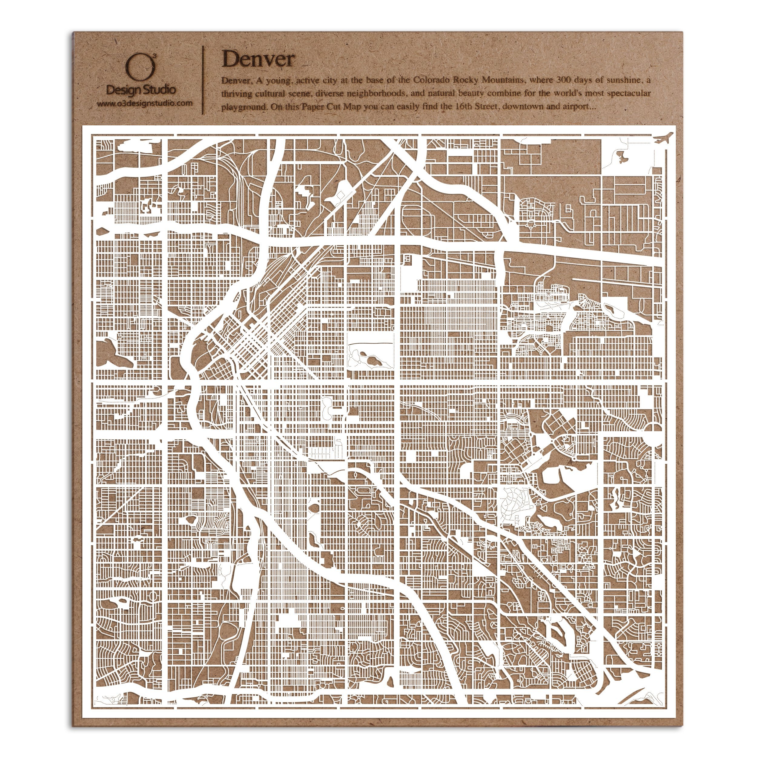 Denver Paper Cut Map - White 12×12 Inches by O3 Design Studio | Handcrafted Paper Art Wall Decor for Home & Office | Perfect Gift for Travel Lovers & Map Enthusiasts